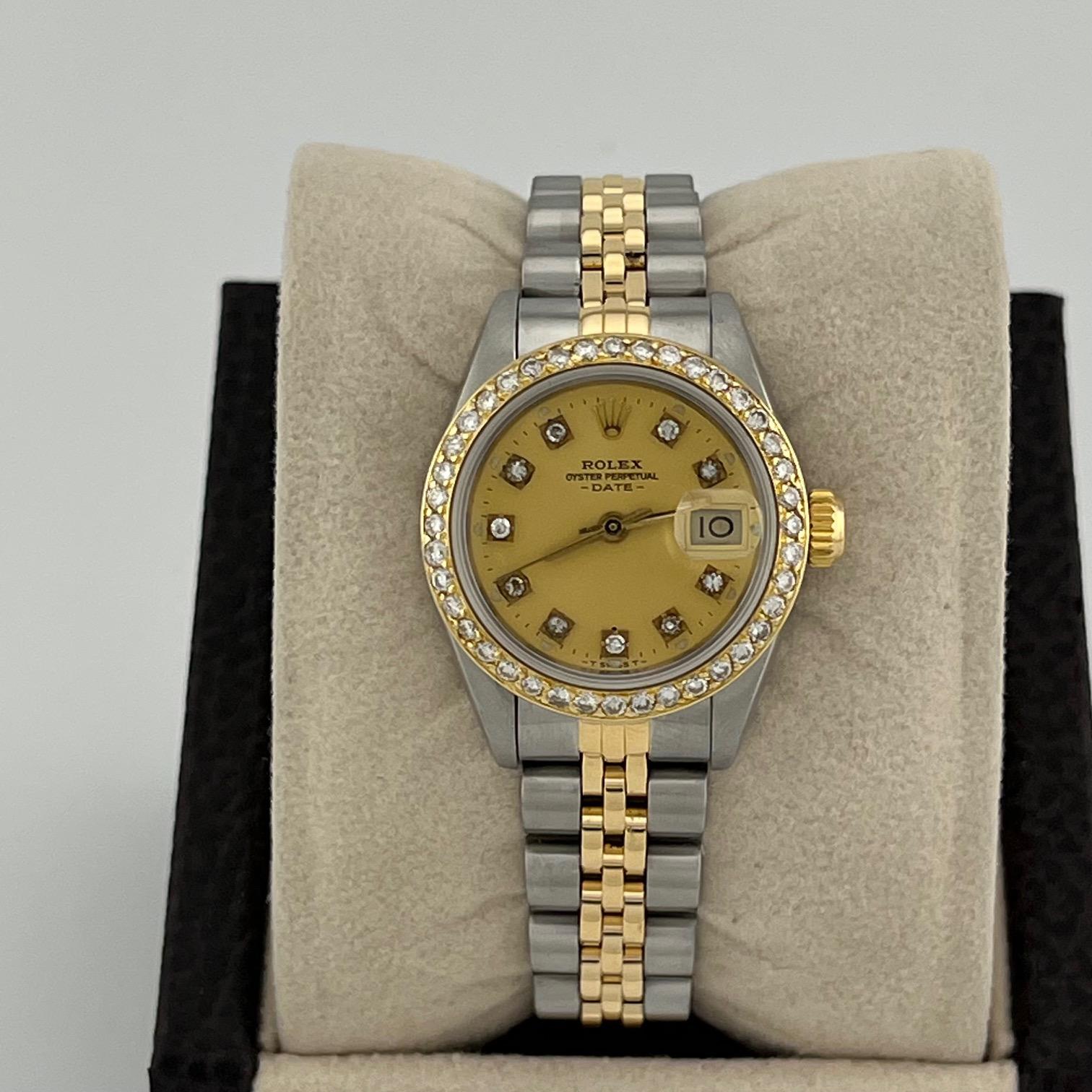 Rolex Lady Datejust 69173 26mm Champagner Diamant Zifferblatt und Lünette 18k Gold Stahl im Angebot 2