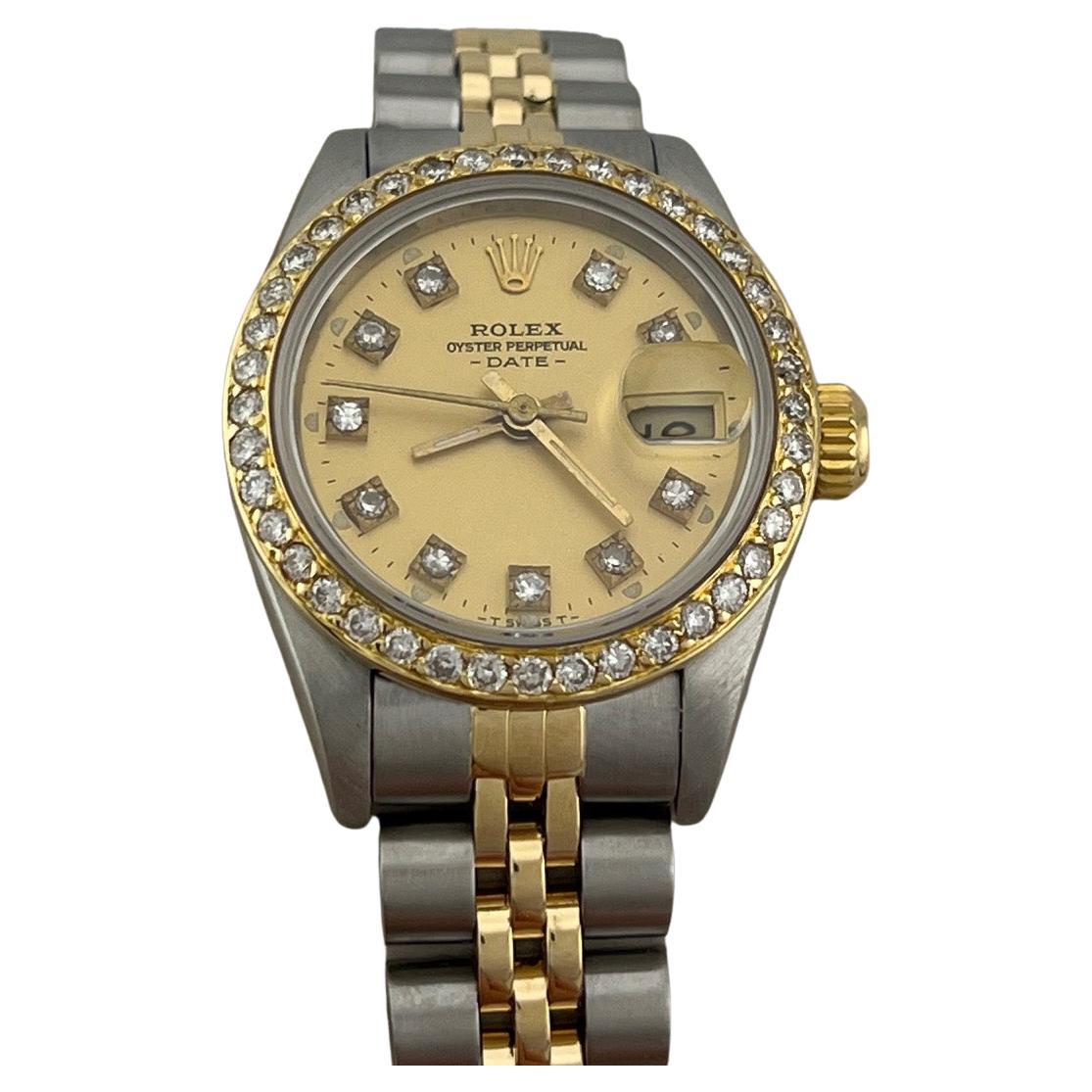 Rolex Lady Datejust 69173 26mm Champagner Diamant Zifferblatt und Lünette 18k Gold Stahl