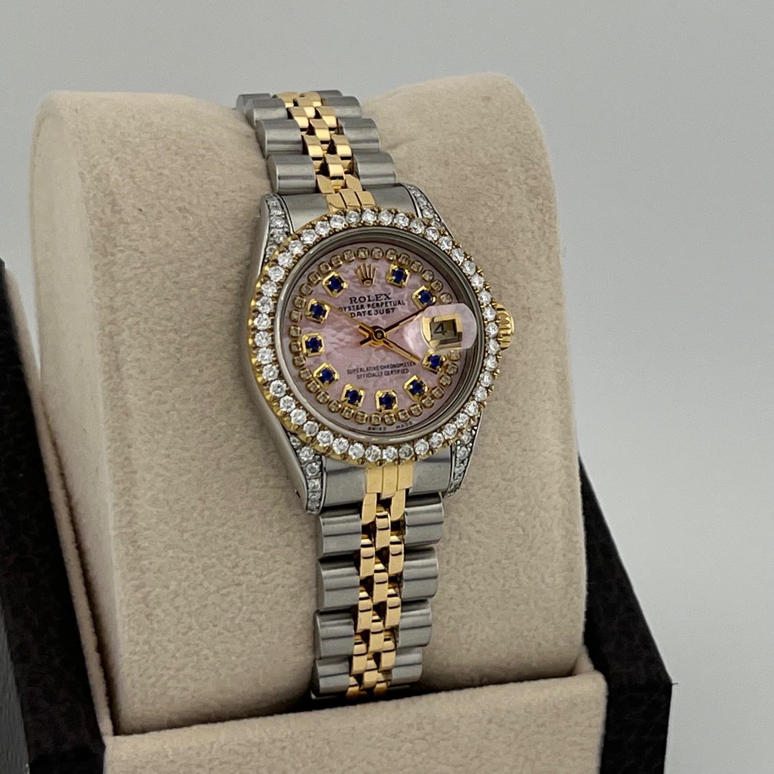 Rolex Lady Datejust 69173 26mm Perlmutt Zifferblatt Diamant Lünette 18k Gold Stahl im Angebot 5