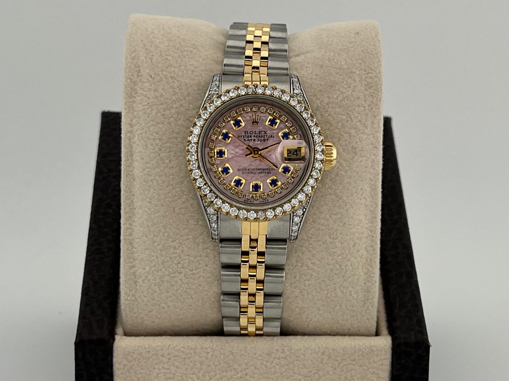 Rolex Lady Datejust 69173 26mm Perlmutt Zifferblatt Diamant Lünette 18k Gold Stahl im Angebot 6