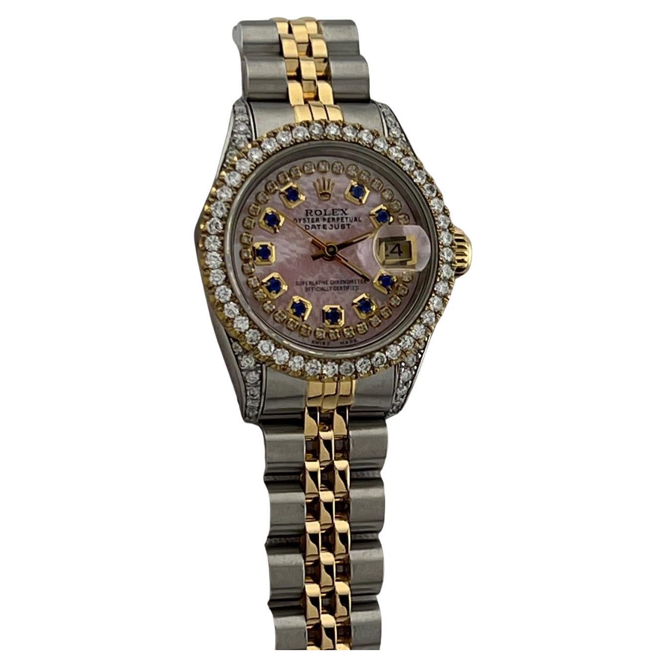 Rolex Lady Datejust 69173 26mm Perlmutt Zifferblatt Diamant Lünette 18k Gold Stahl im Angebot