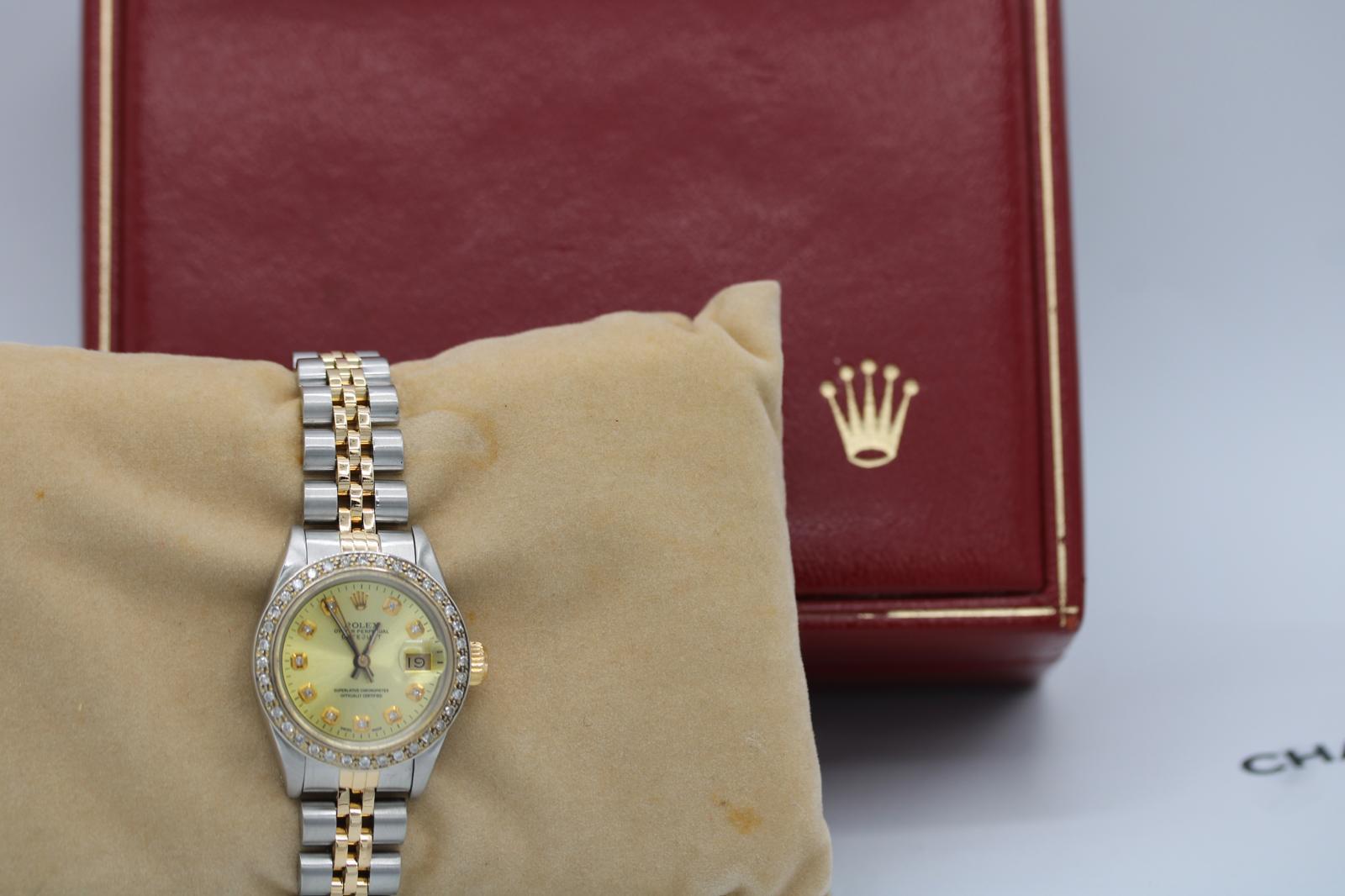 Rolex Lady Datejust 69173  Custom Diamond Dial & Bezel  1990  Boxed For Sale 7
