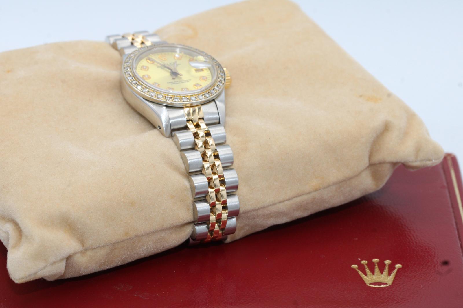 Rolex Lady Datejust 69173  Custom Diamond Dial & Bezel  1990  Boxed For Sale 8