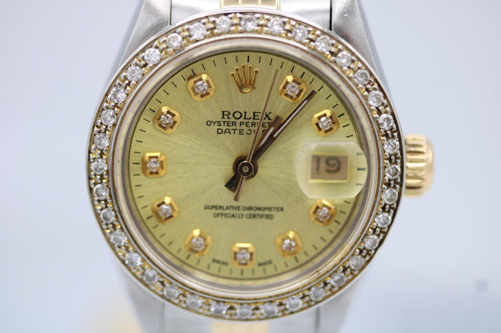 Rolex Lady Datejust 69173  Custom Diamond Dial & Bezel  1990  Boxed In Good Condition For Sale In London, GB