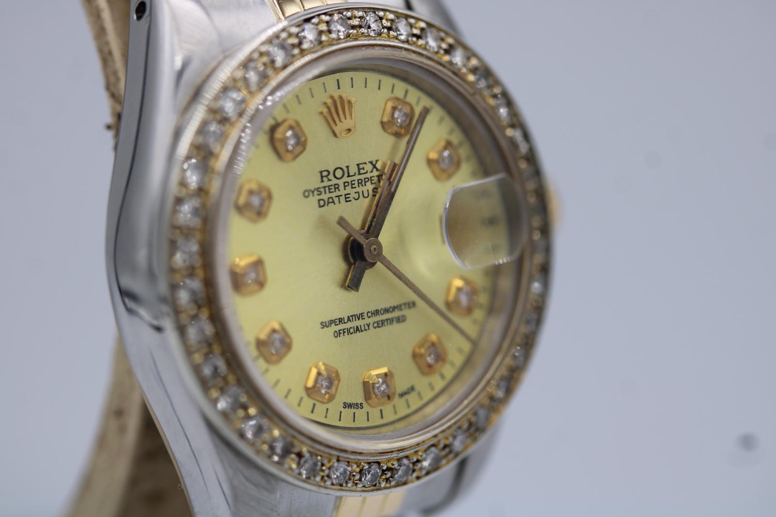 Rolex Lady Datejust 69173  Custom Diamond Dial & Bezel  1990  Boxed For Sale 1