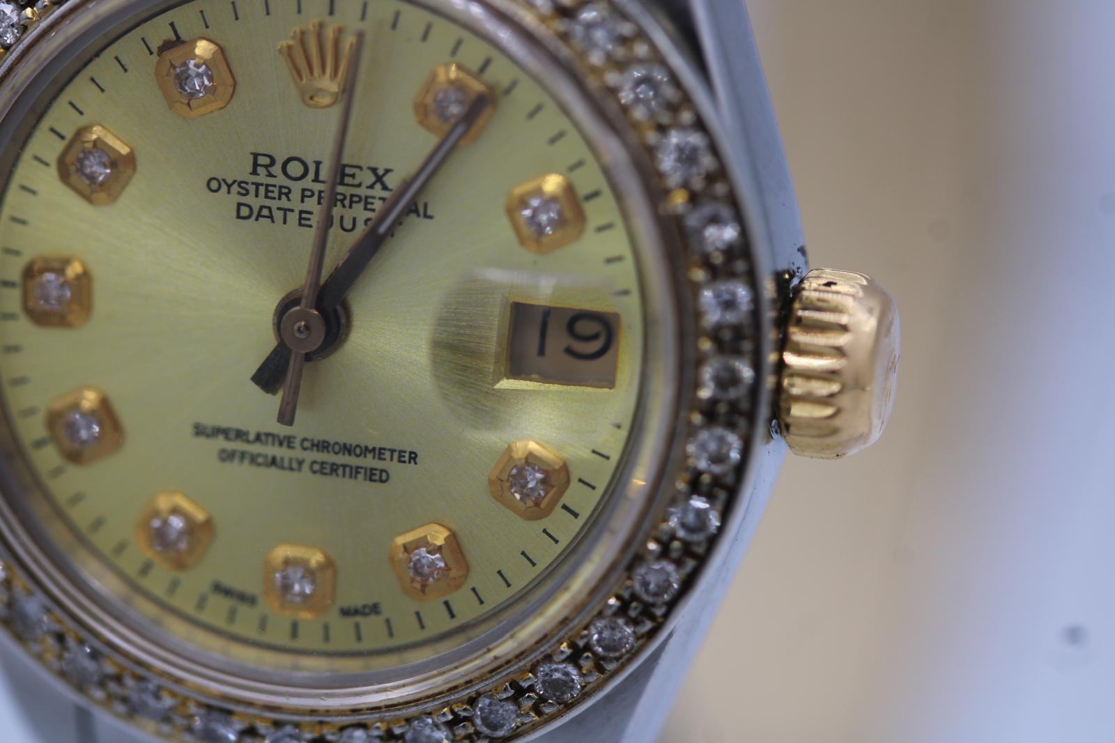 Rolex Lady Datejust 69173  Custom Diamond Dial & Bezel  1990  Boxed For Sale 2