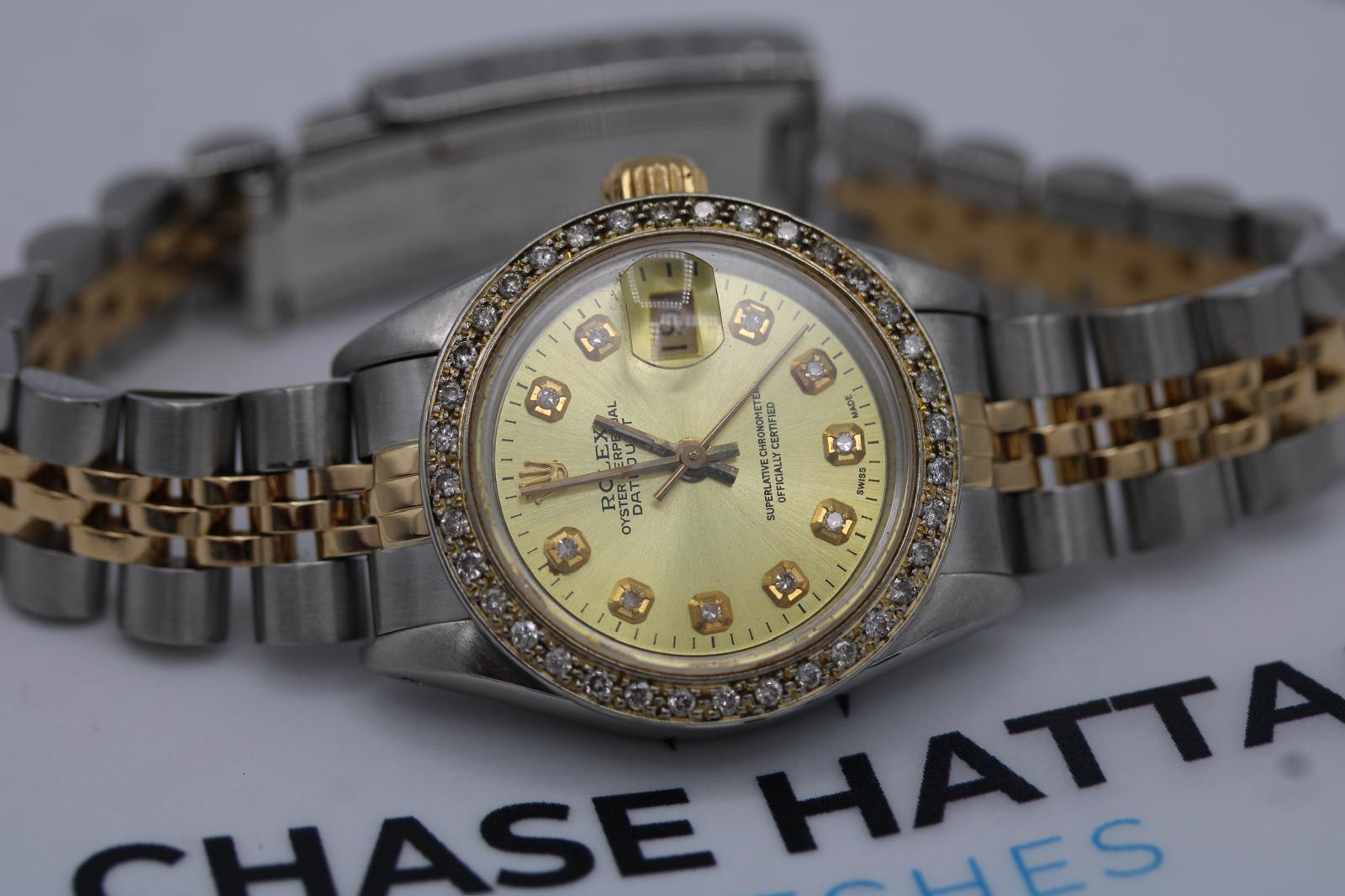 Rolex Lady Datejust 69173  Custom Diamond Dial & Bezel  1990  Boxed For Sale 3