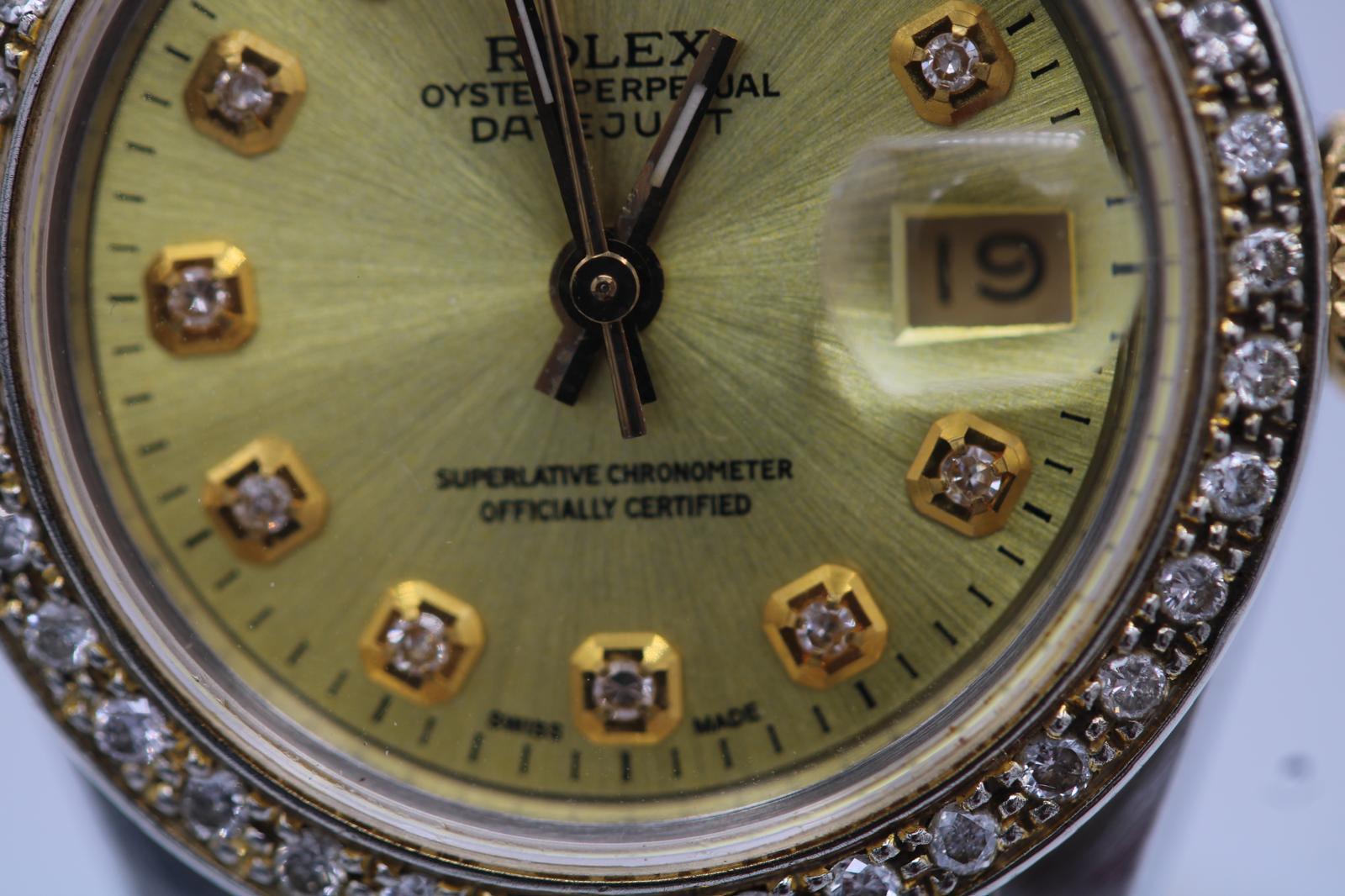Rolex Lady Datejust 69173  Custom Diamond Dial & Bezel  1990  Boxed For Sale 5