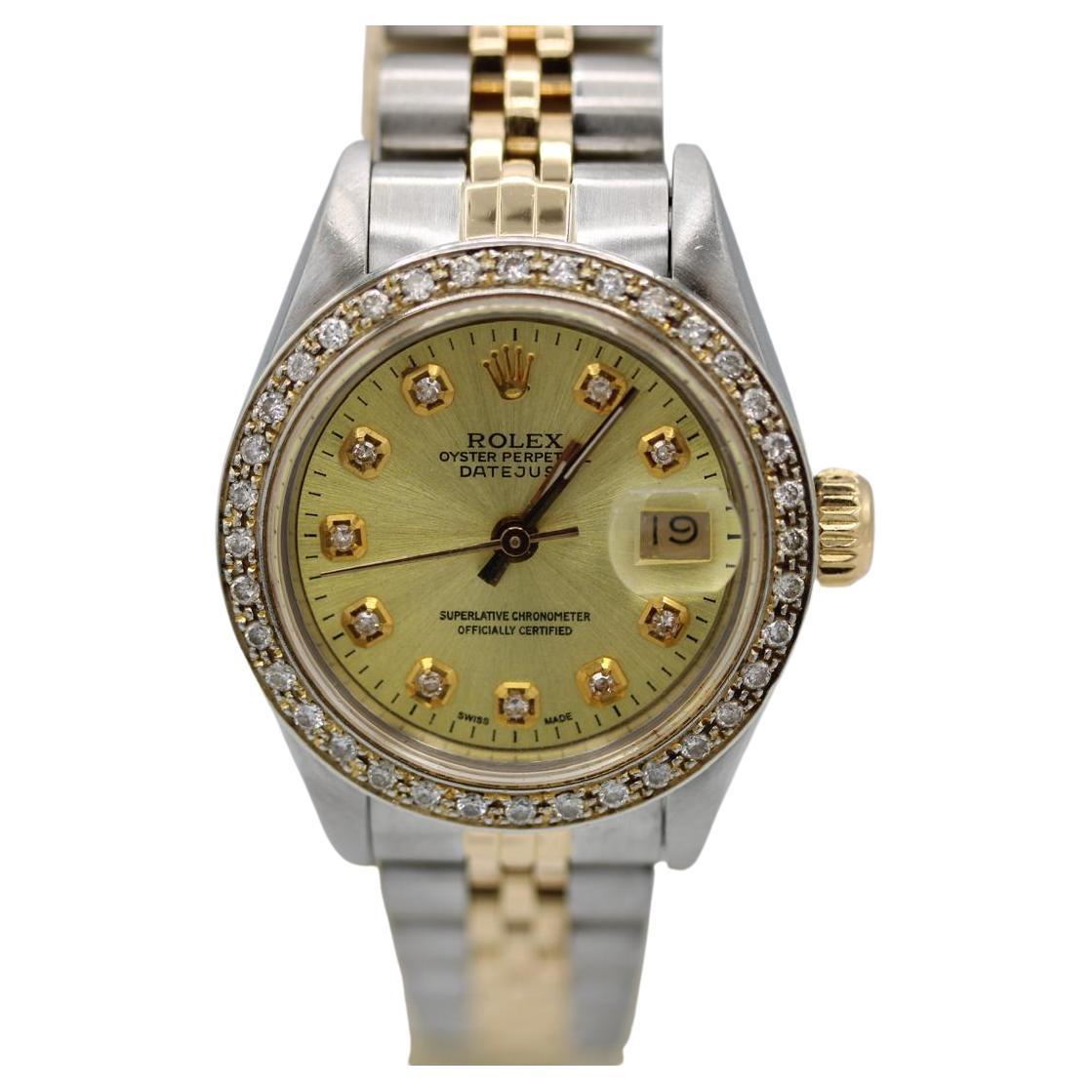 Rolex Lady Datejust 69173  Custom Diamond Dial & Bezel  1990  Boxed For Sale