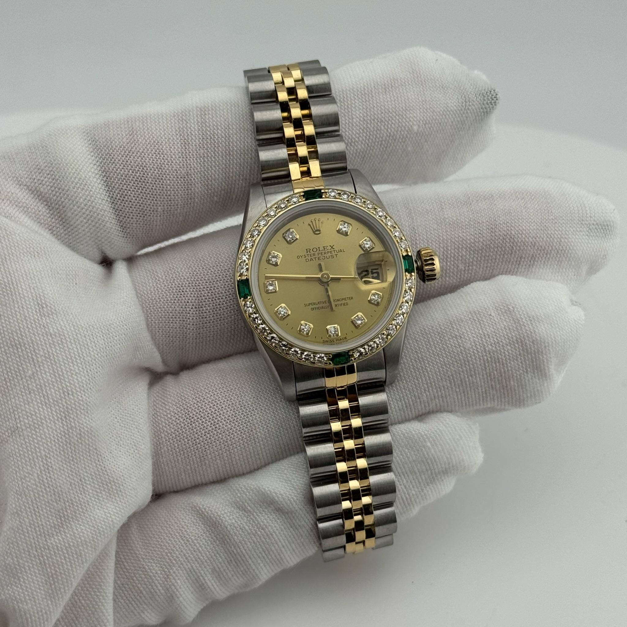 Rolex Lady Datejust 69173 lunetta smeraldo diamante quadrante acciaio oro 18 carati in vendita 1