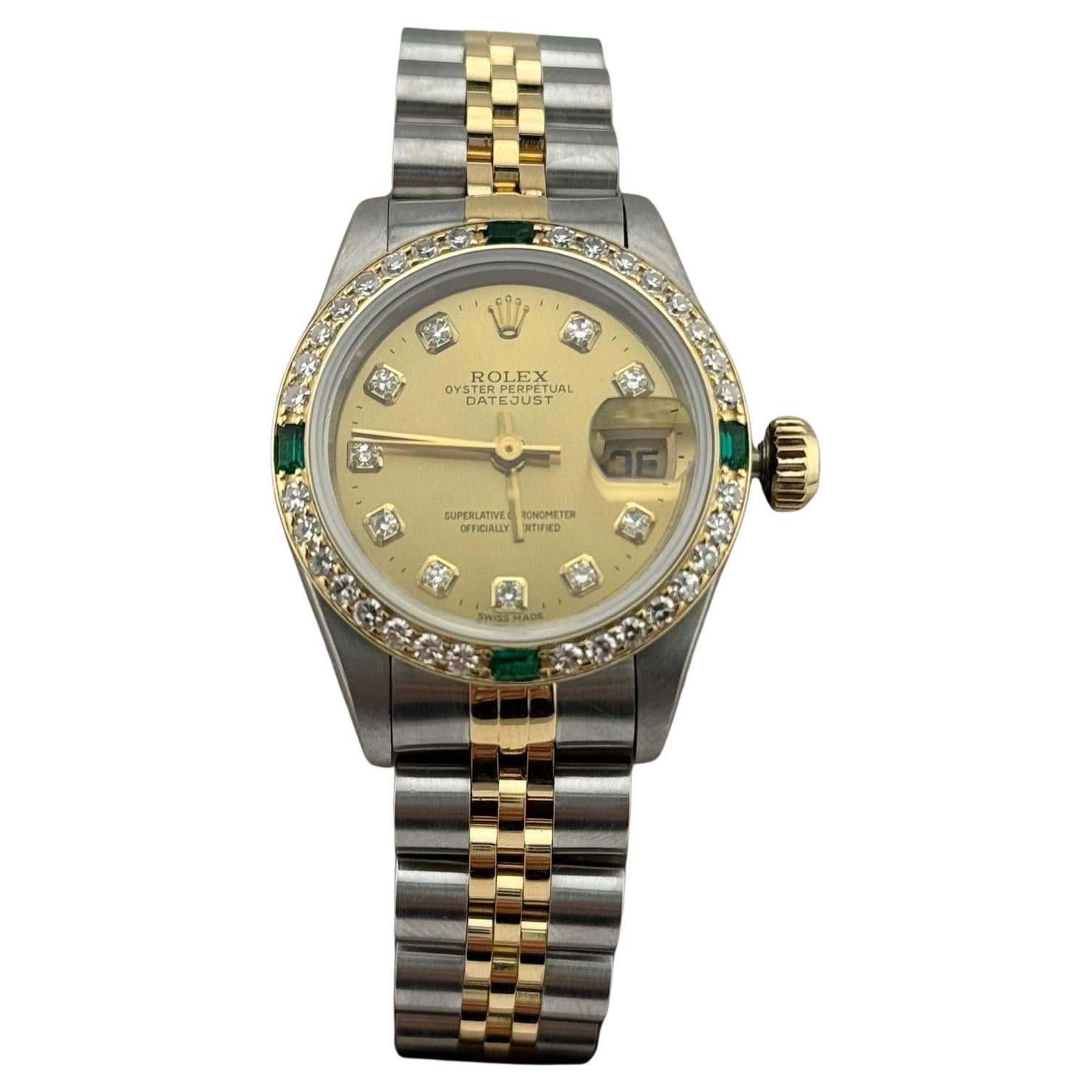 Rolex Lady Datejust 69173 Diamant Smaragd Lünette Diamant Zifferblatt Stahl 18K Gold