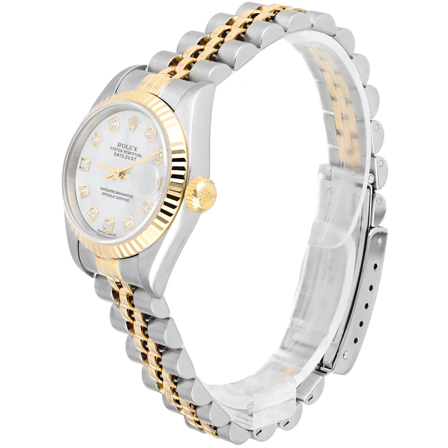 Rolex Lady-Datejust 79173  Montre en acier inoxydable et or jaune MOP Cadran diamant Excellent état - En vente à New York, NY