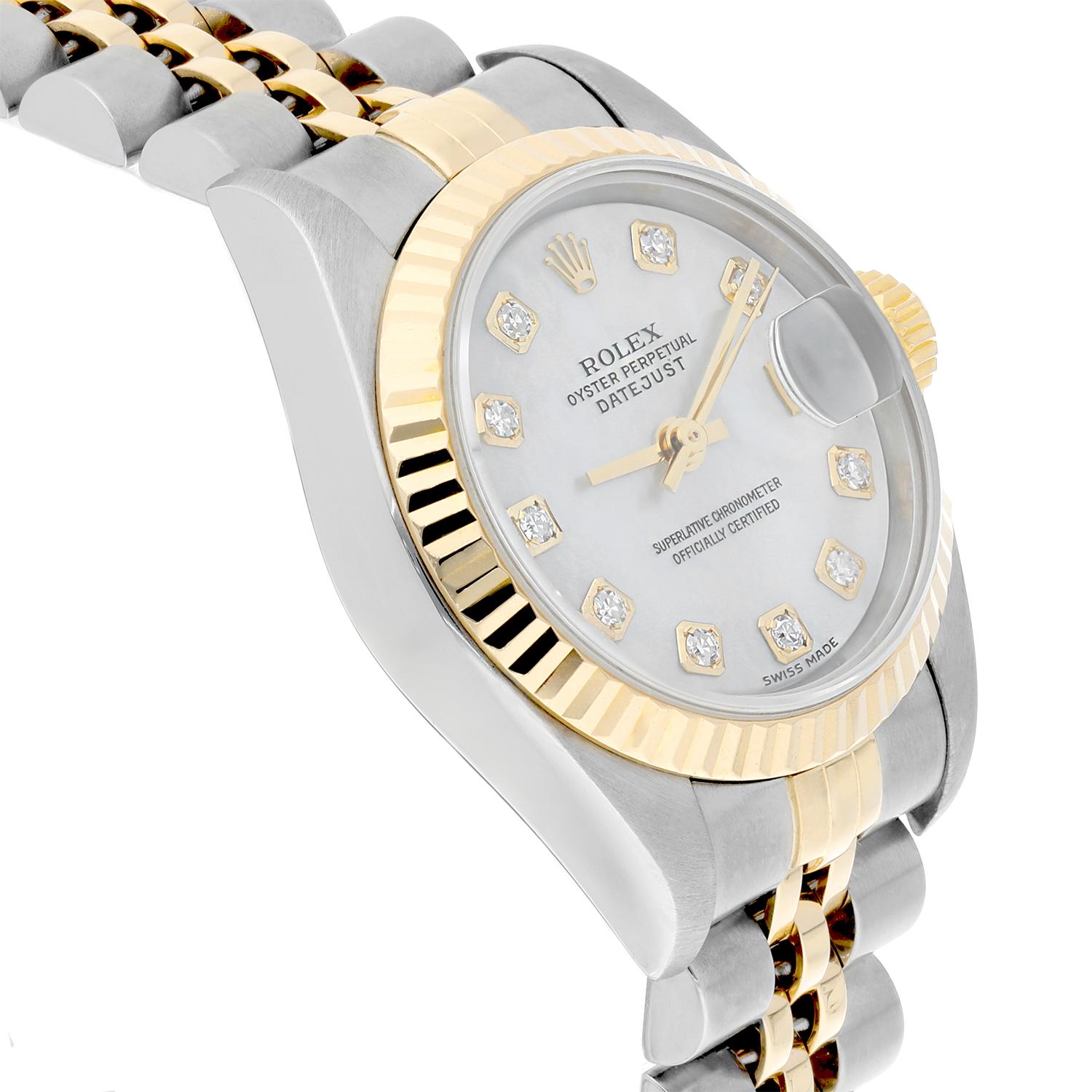 Rolex Lady-Datejust 79173  Montre en acier inoxydable et or jaune MOP Cadran diamant en vente 2