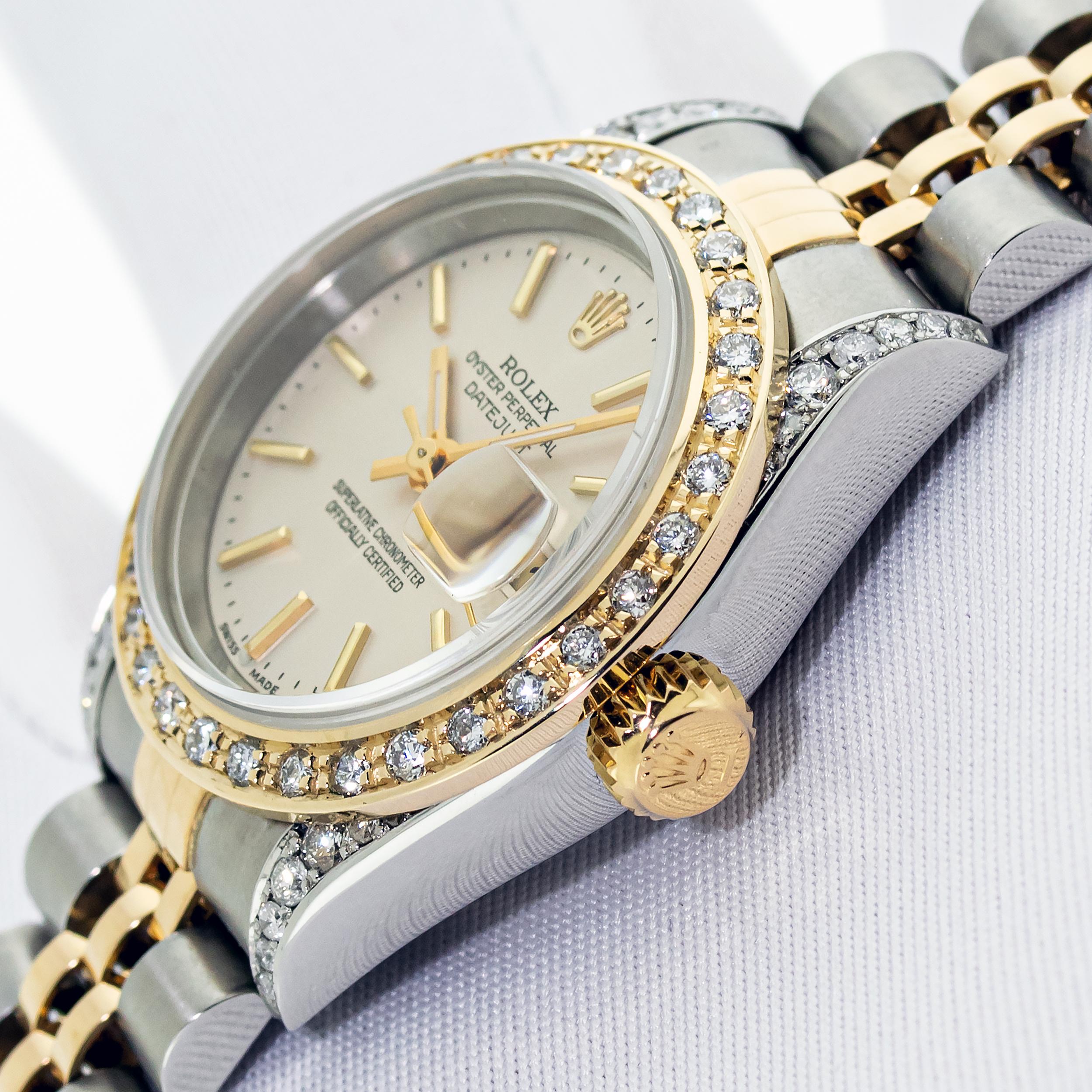 Rolex Lady Datejust 79173 Steel - 18K Gold Silver Index Diamond Bezel Wat In Good Condition For Sale In Los Angeles, CA