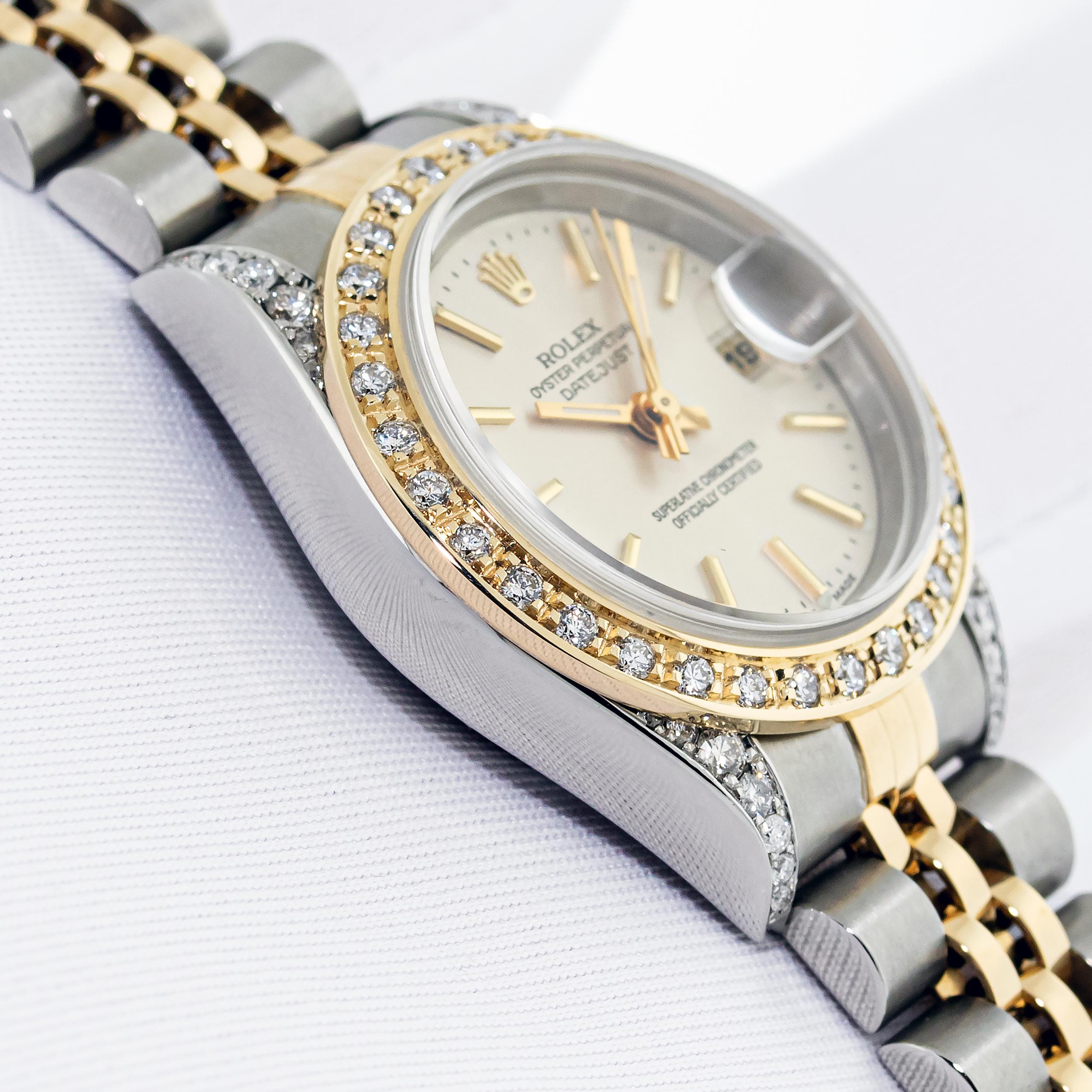 Women's Rolex Lady Datejust 79173 Steel - 18K Gold Silver Index Diamond Bezel Wat For Sale