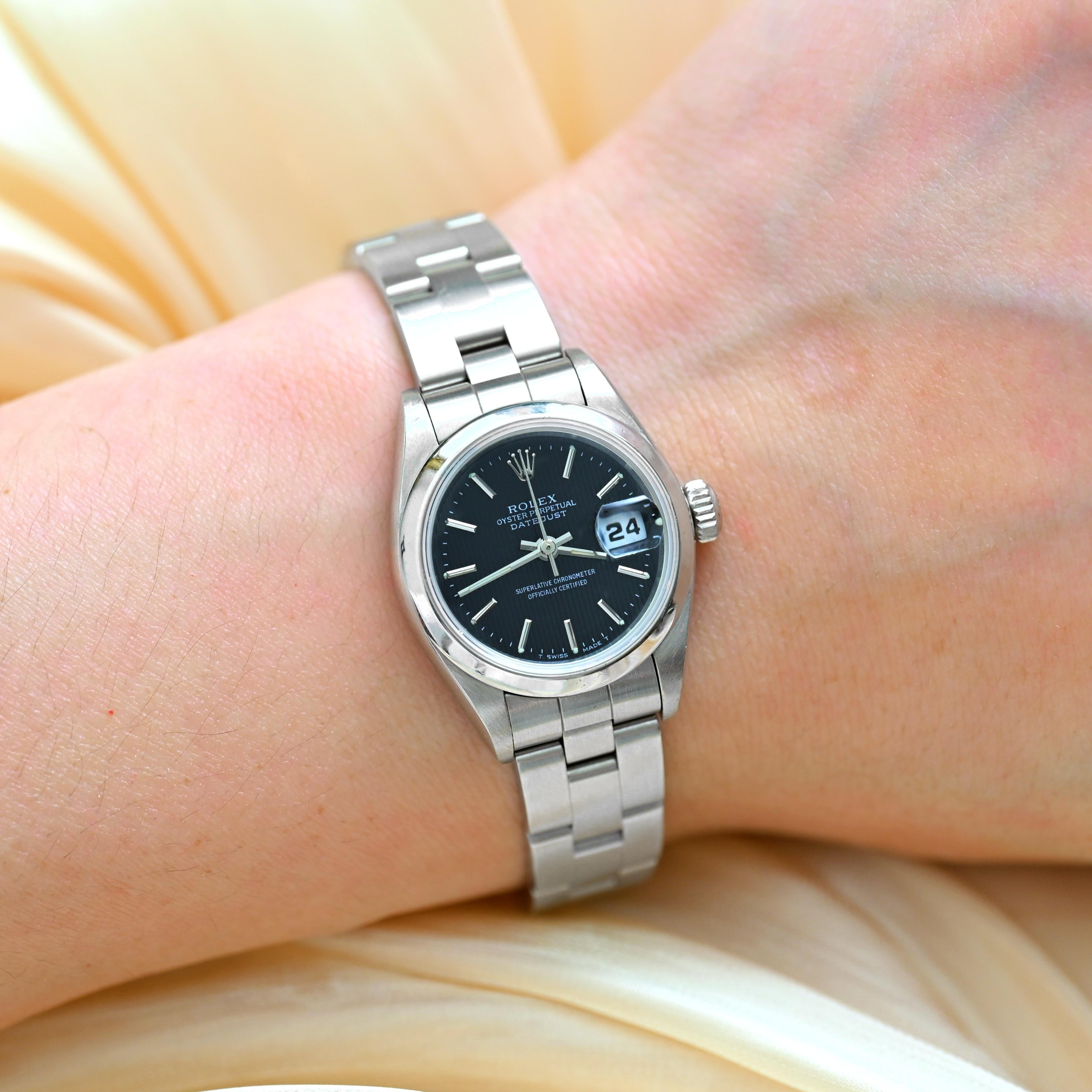 Rolex Lady Datejust Black Stripe Dial 69160 w/Original Paper, 1996 For Sale 8