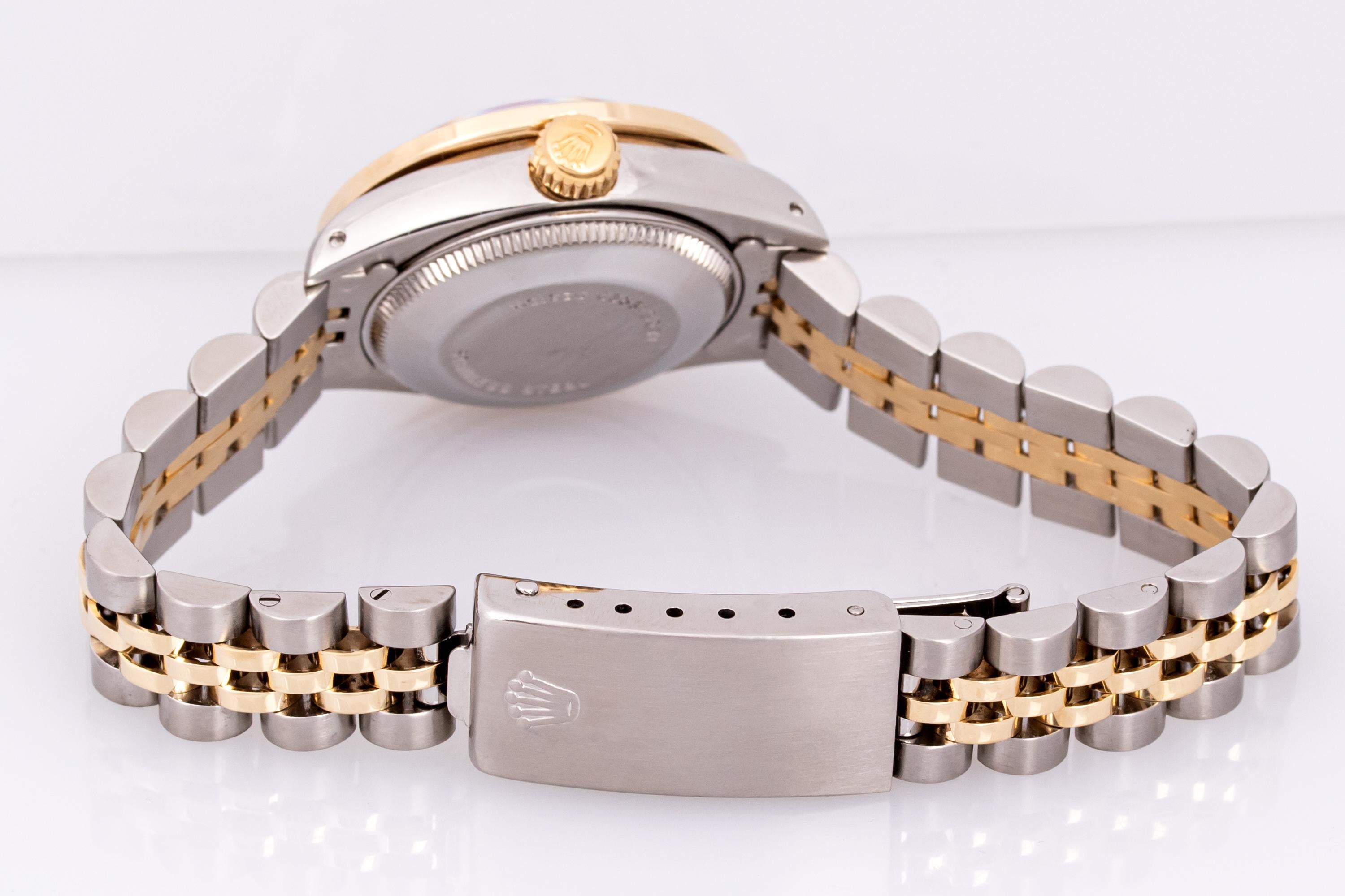 Rolex Montre DateJust Champagne avec cadran à cordes et lunette en or 18 carats et diamants, pour femmes en vente 5