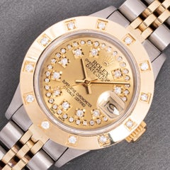 Rolex Lady DateJust Champagne String Dial-Steel and 18k Gold Diamond Bezel Watch