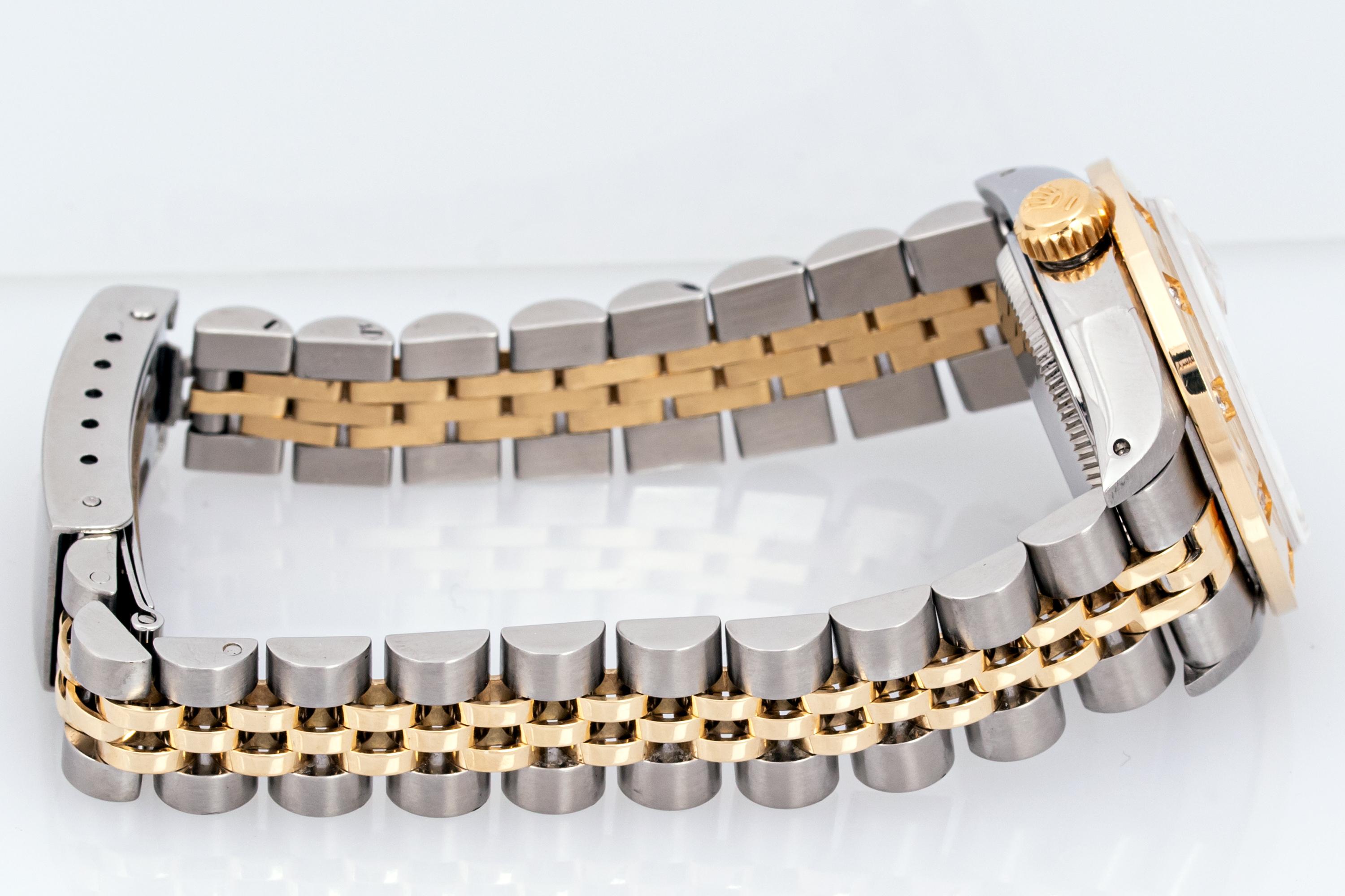 Rolex Montre DateJust Champagne avec cadran à cordes et lunette en or 18 carats et diamants, pour femmes Pour femmes en vente