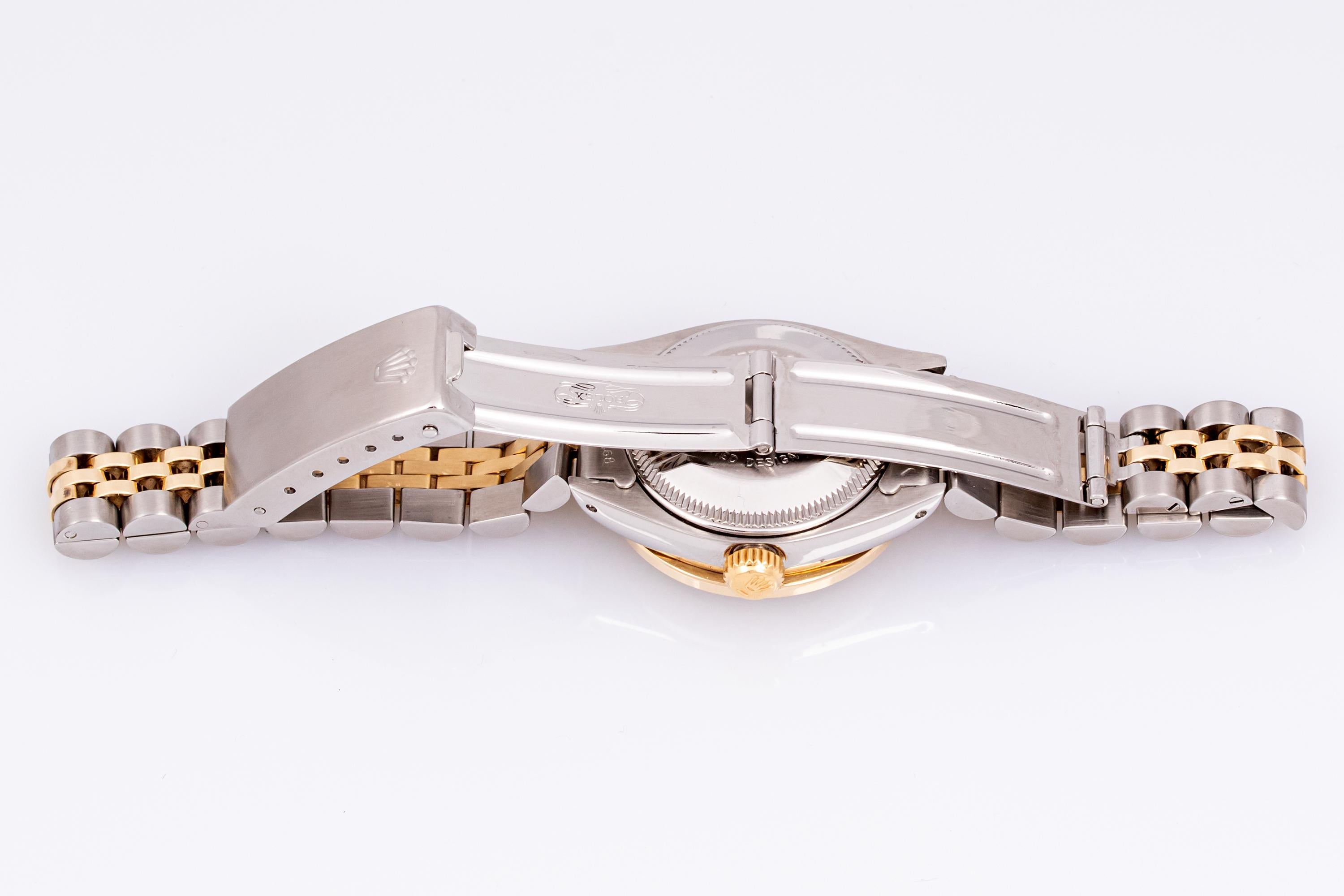 Rolex Montre DateJust Champagne avec cadran à cordes et lunette en or 18 carats et diamants, pour femmes en vente 1