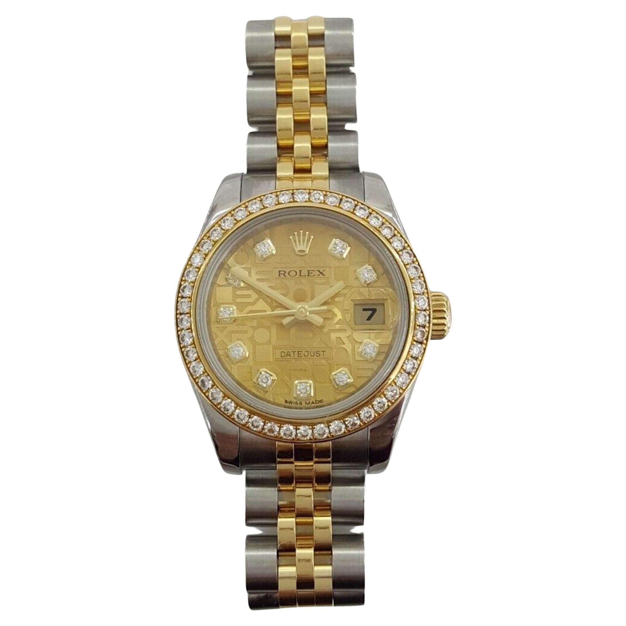 Round Cut Rolex Lady DateJust Diamonds Watch For Sale