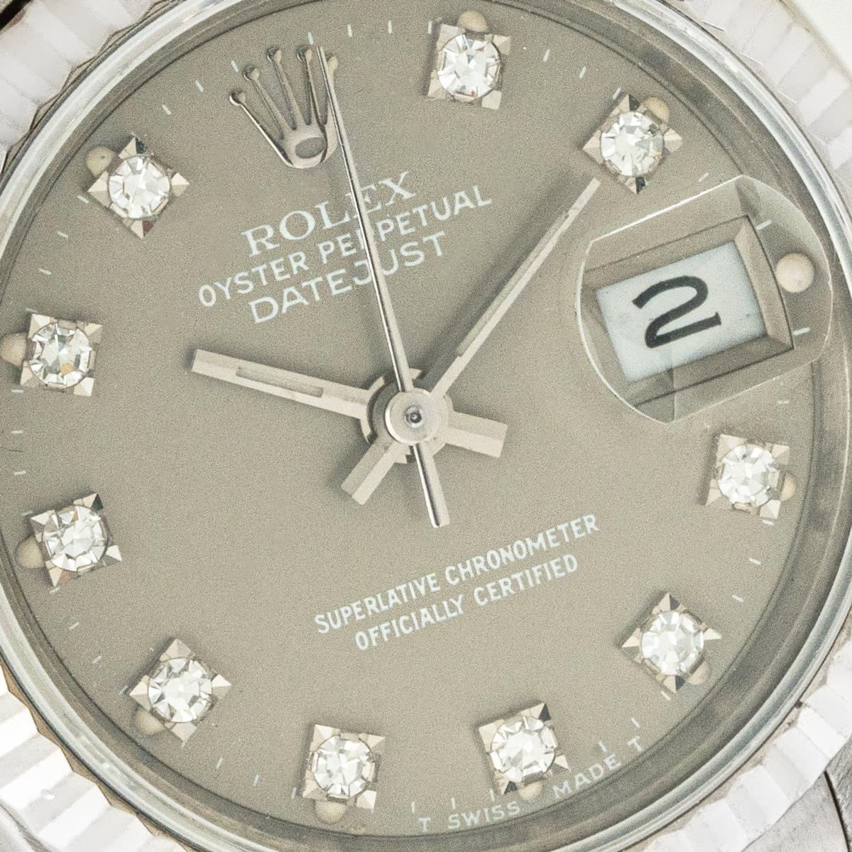 Taille ronde Rolex Lady Datejust Cadran gris à diamants 26mm 69179 en vente