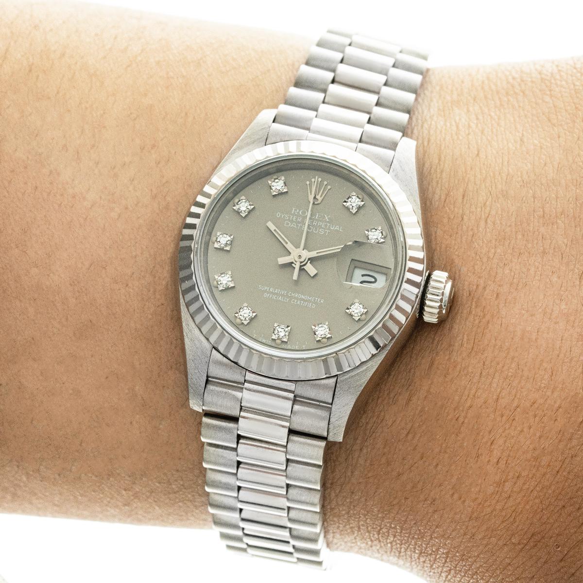 Rolex Lady Datejust Cadran gris à diamants 26mm 69179 en vente 4