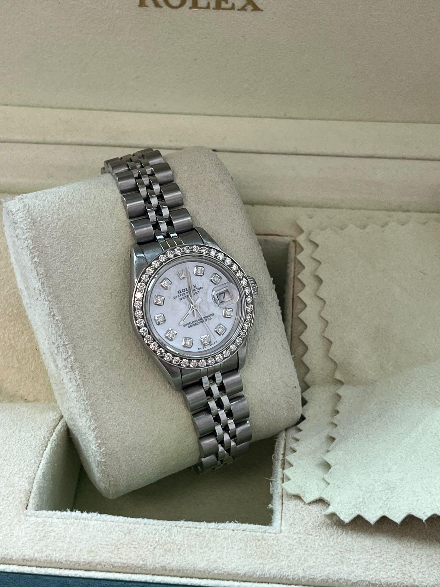 Rolex Lady-Datejust Oyster Perpetual 26mm Steel MOP Diamond Dial & Bezel 69160 For Sale 1