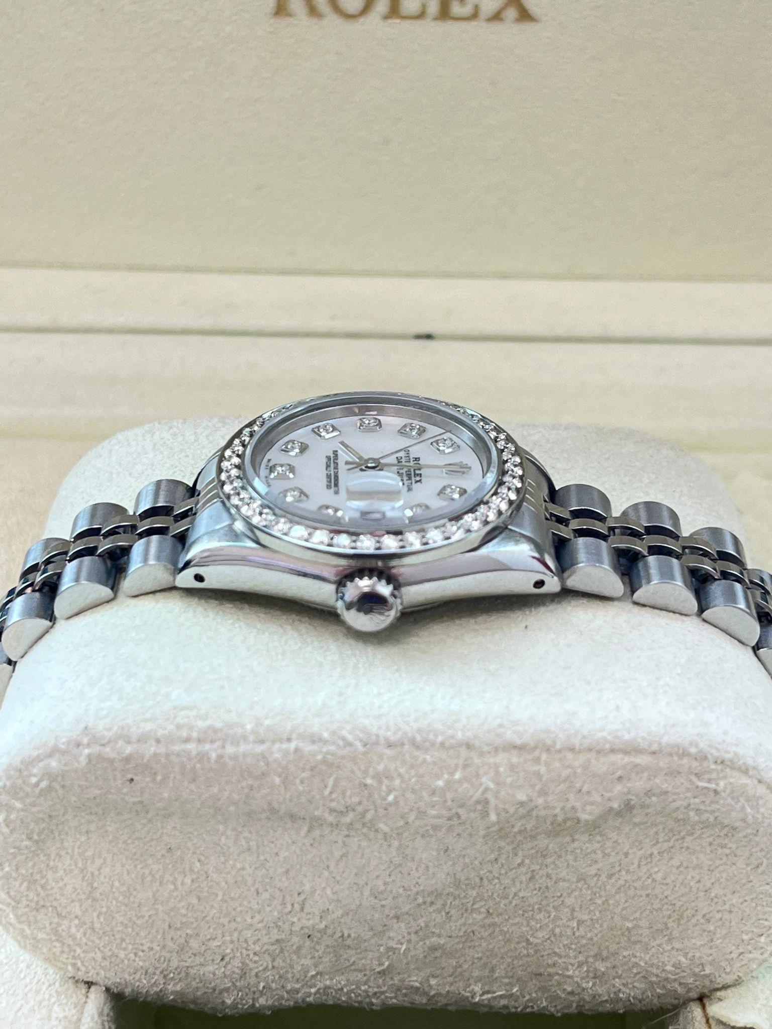 Rolex Lady-Datejust Oyster Perpetual 26mm Steel MOP Diamond Dial & Bezel 69160 For Sale 2