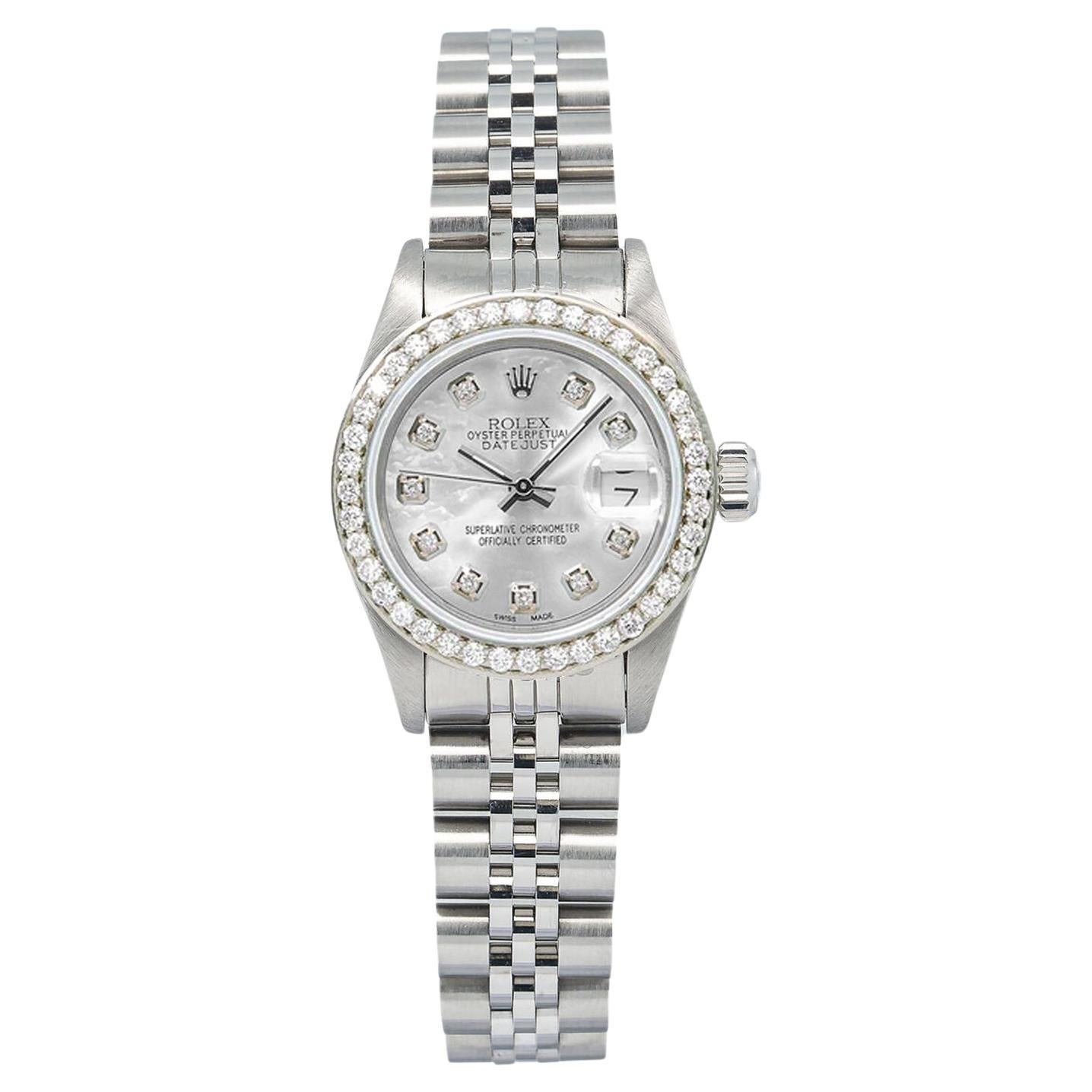 Rolex Oyster Perpetual 26 mm en acier avec cadran et lunette en diamants MOP 69160