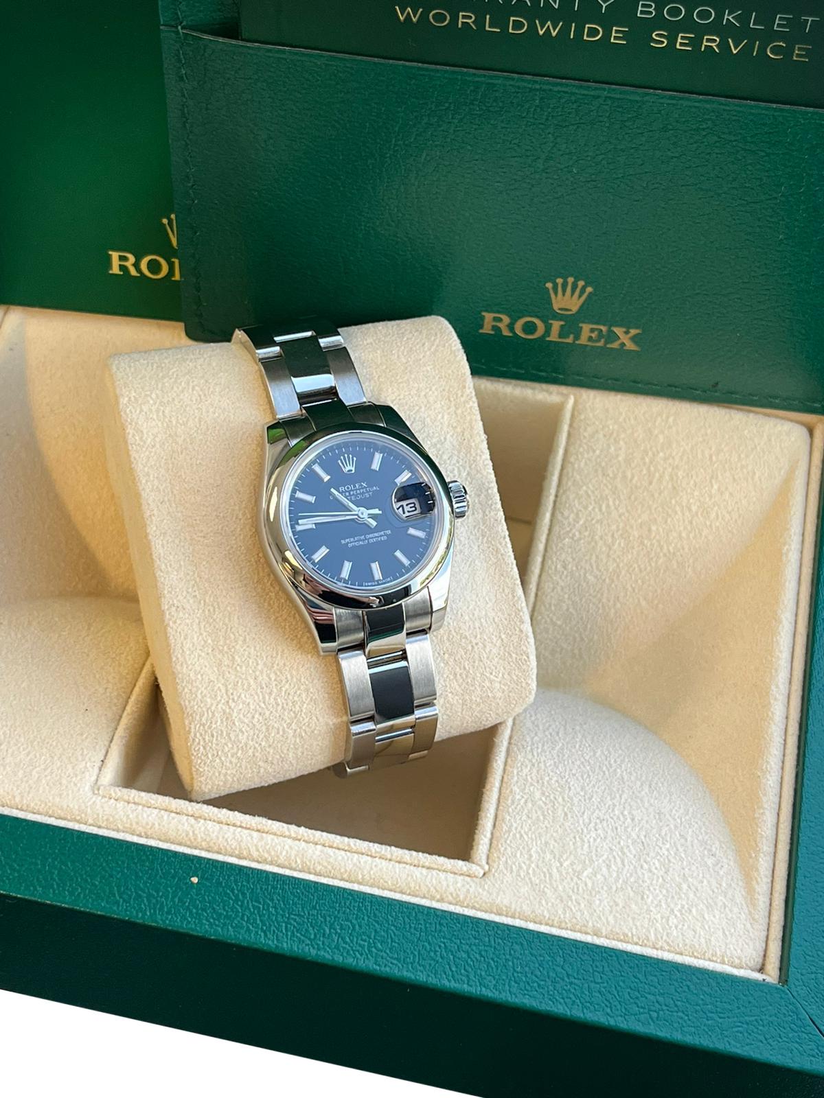 Rolex Lady-Datejust Oyster Steel Black Baton Indexes Dial Watch 179160 ...