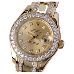 Rolex Montre Datejust avec cadran champagne en or jaune et diamants, pour femmes 80298