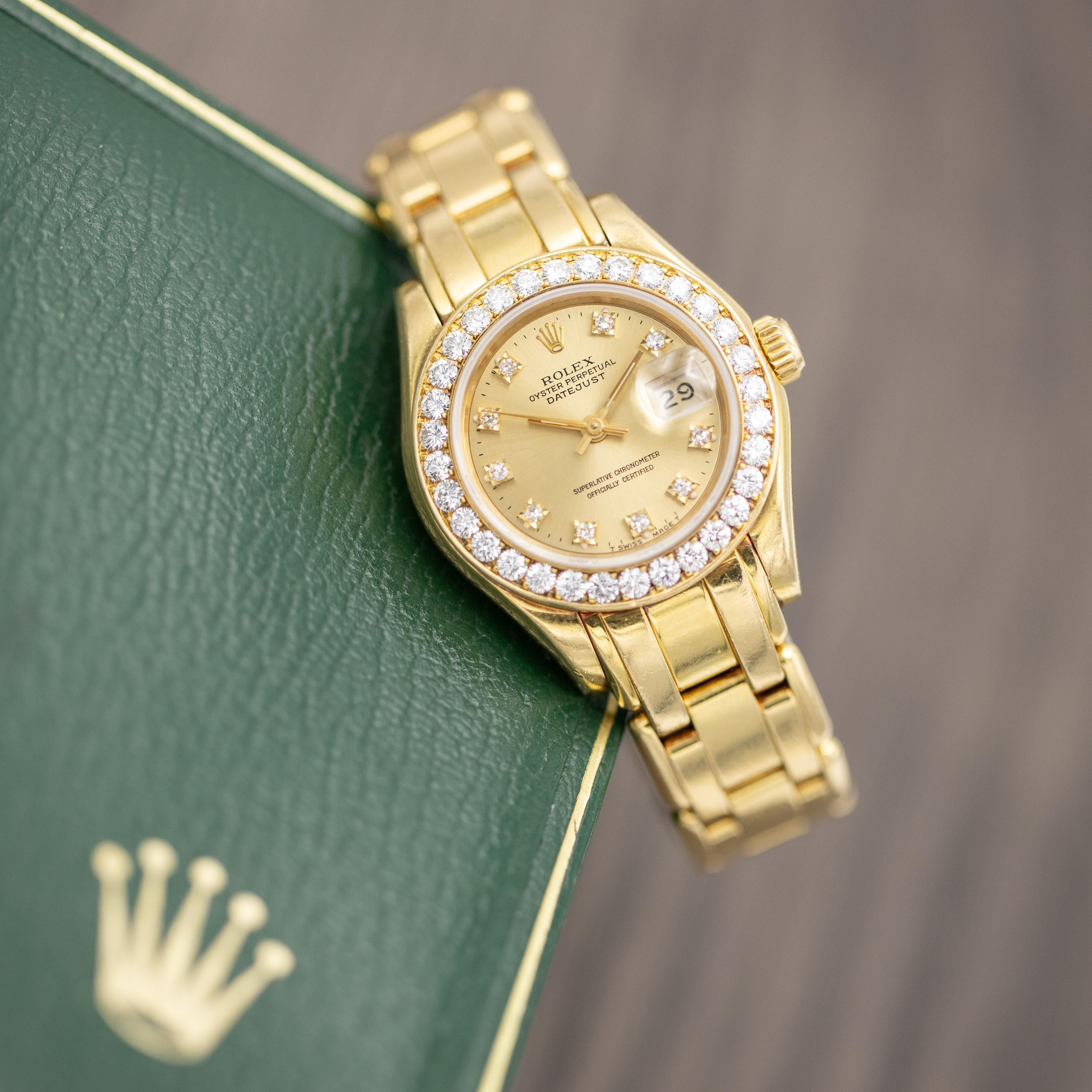 Rolex Lady Datejust Pearlmaster Damenuhr - Factory Diamanten im Angebot 10