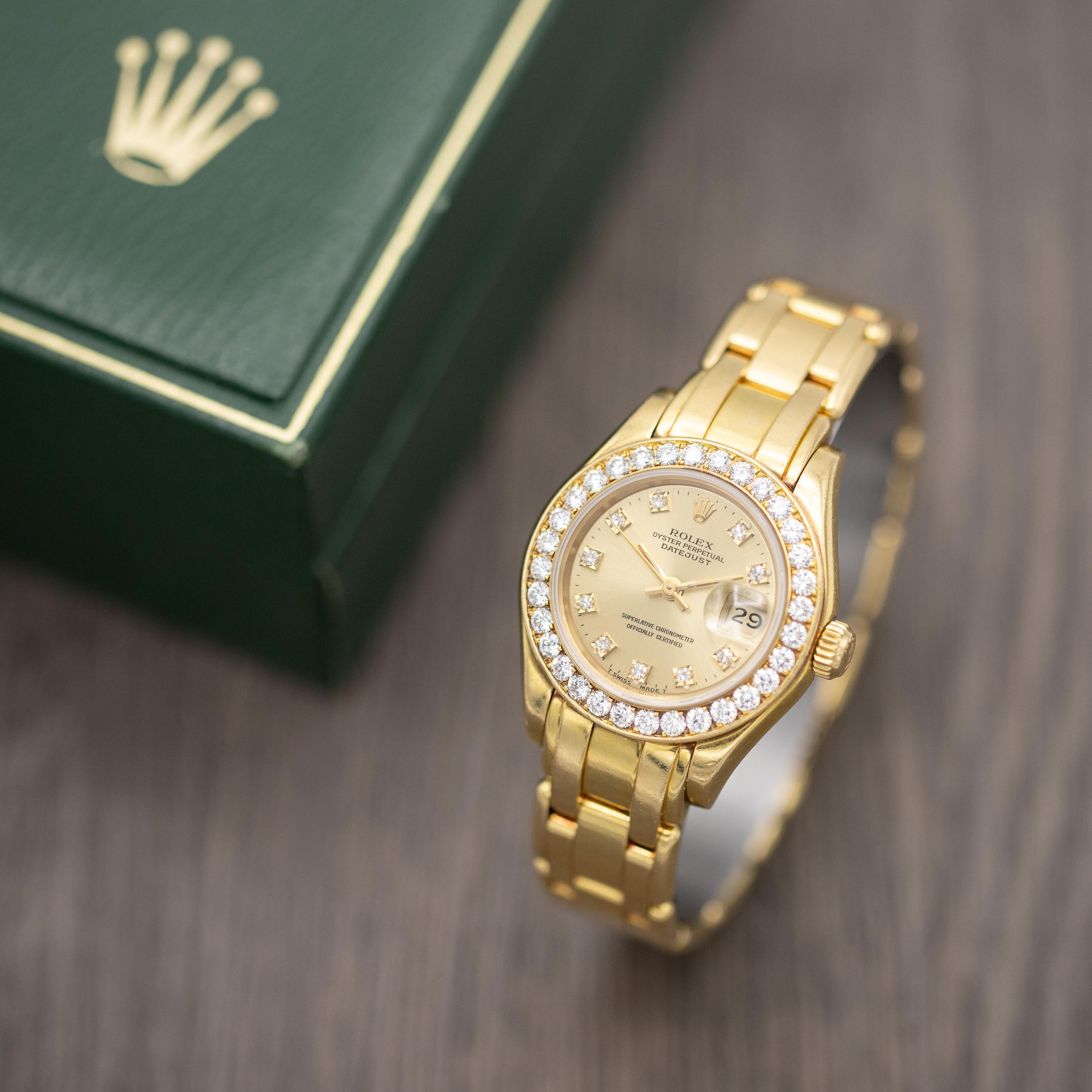 Rolex Lady Datejust Pearlmaster Damenuhr - Factory Diamanten (Moderne) im Angebot