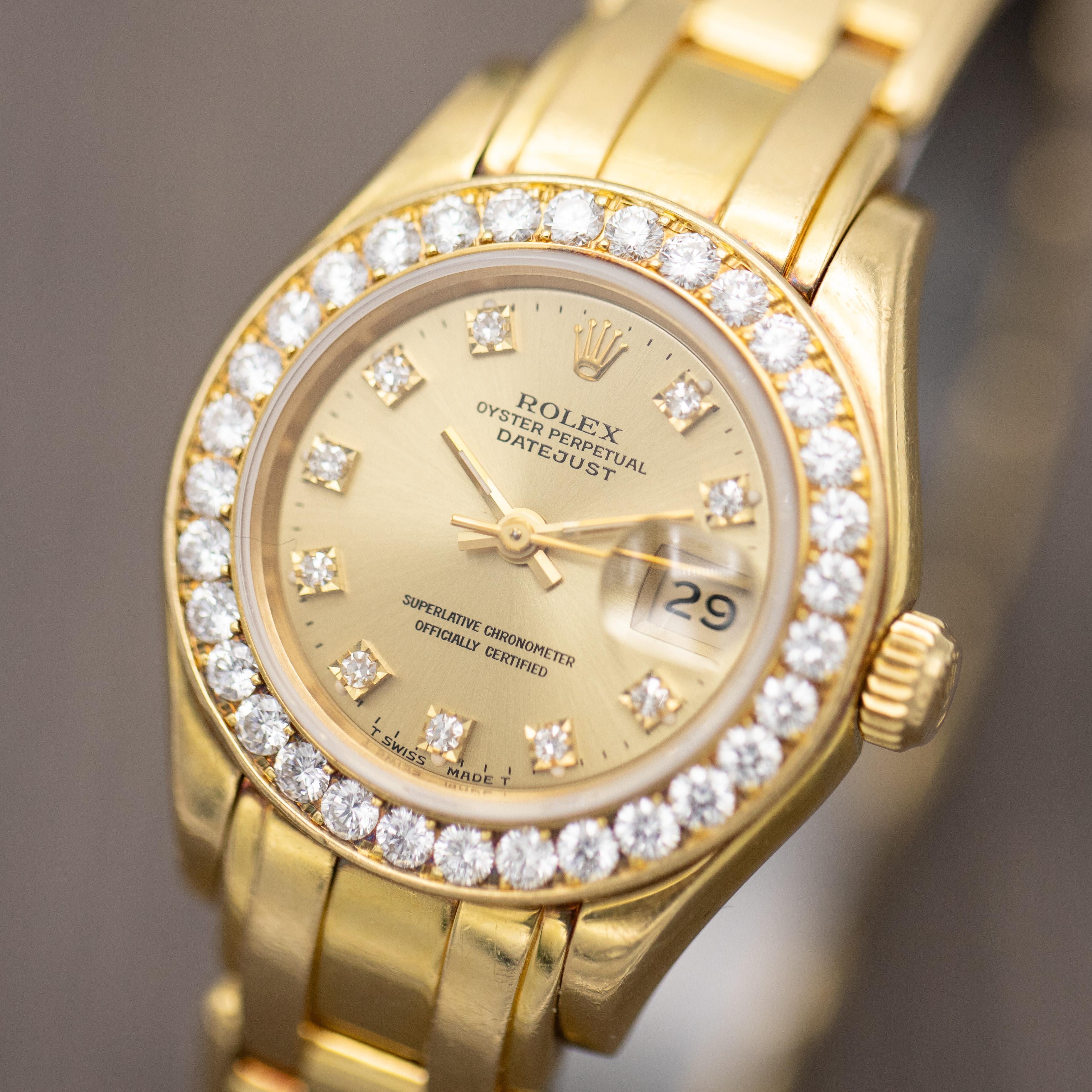 Rolex Lady Datejust Pearlmaster Damenuhr - Factory Diamanten (Brillantschliff) im Angebot