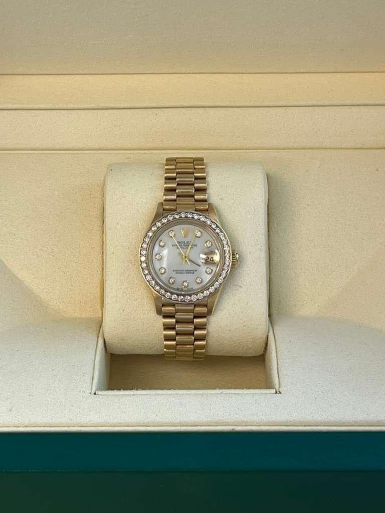 Rolex Lady-Datejust President Or jaune MOP Cadran Diamant Lunette Montre 69178 en vente 4