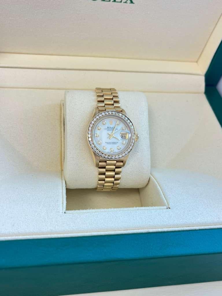 Rolex Lady-Datejust President Or jaune MOP Cadran Diamant Lunette Montre 69178 en vente 5