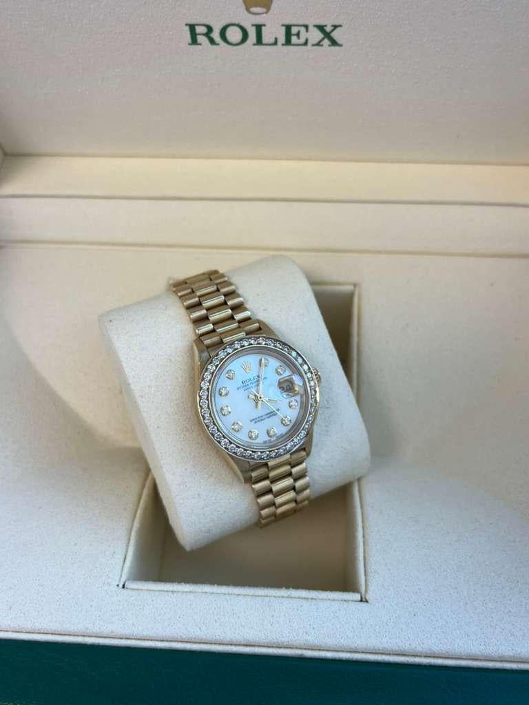 Rolex Lady-Datejust President Or jaune MOP Cadran Diamant Lunette Montre 69178 en vente 6
