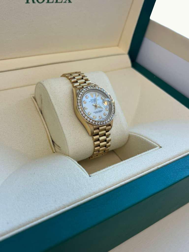 Rolex Lady-Datejust President Or jaune MOP Cadran Diamant Lunette Montre 69178 en vente 7