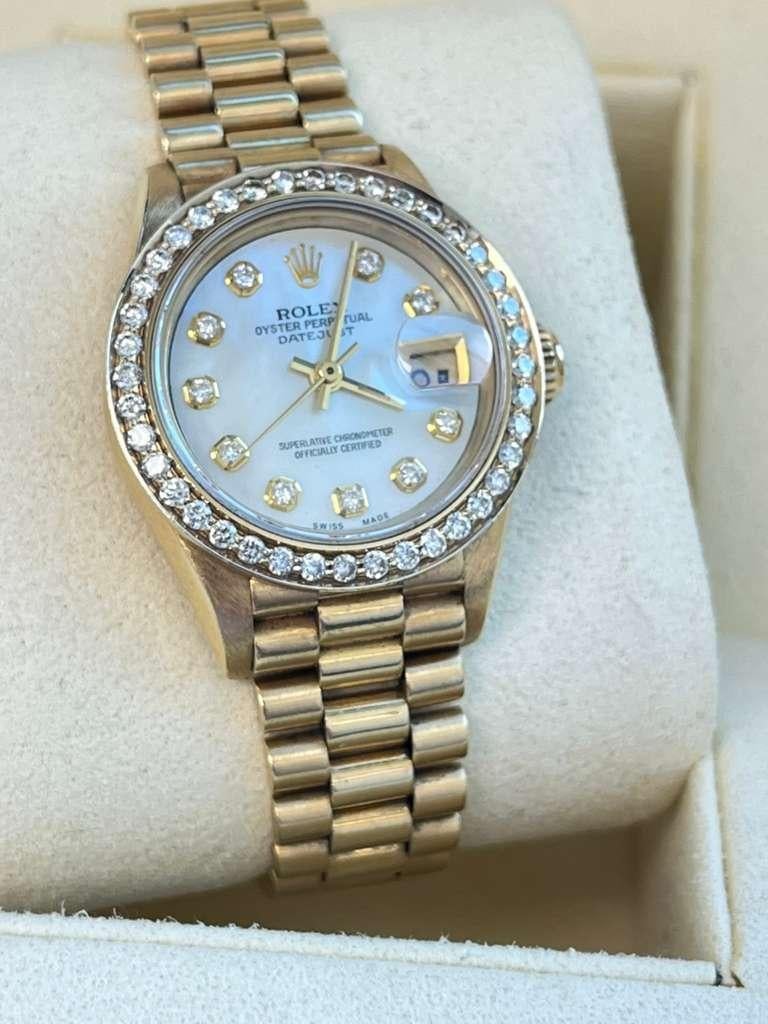 Rolex Lady-Datejust President Or jaune MOP Cadran Diamant Lunette Montre 69178 en vente 9