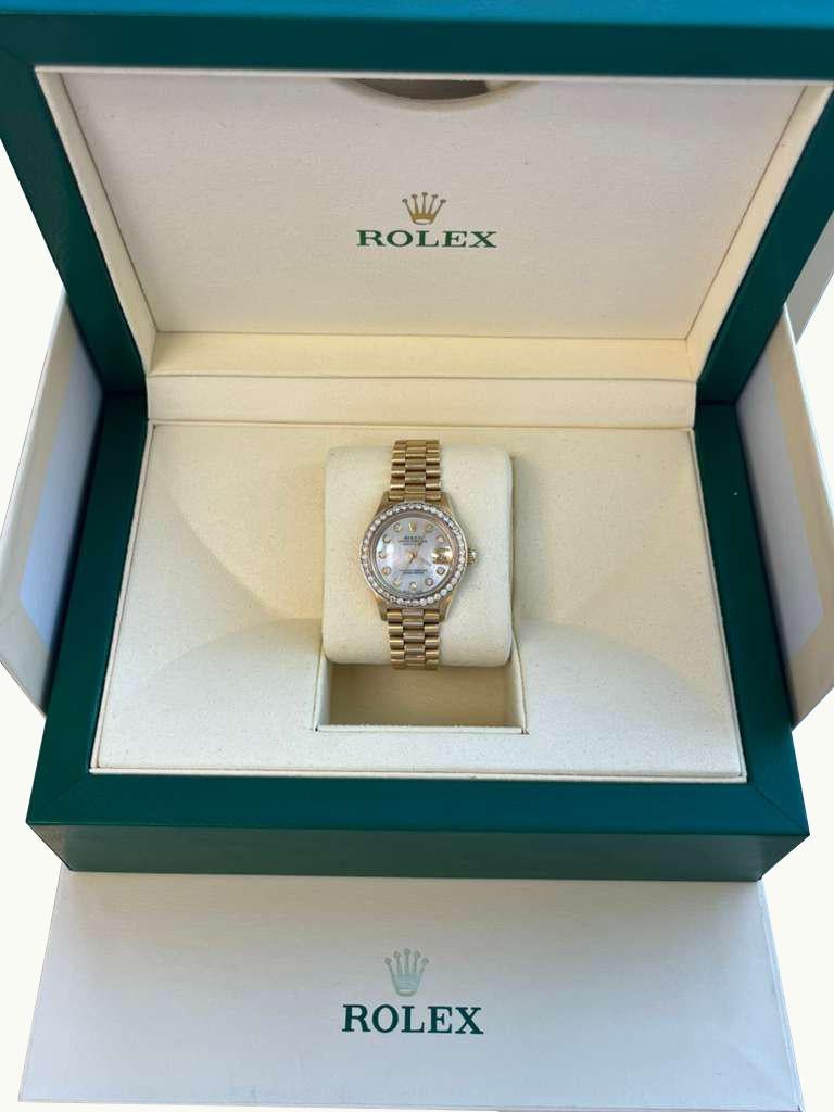 Moderniste Rolex Lady-Datejust President Or jaune MOP Cadran Diamant Lunette Montre 69178 en vente