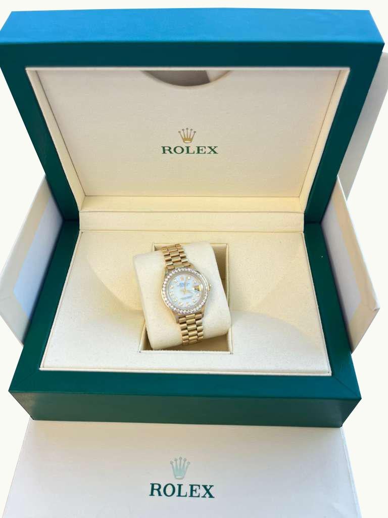 Taille ronde Rolex Lady-Datejust President Or jaune MOP Cadran Diamant Lunette Montre 69178 en vente