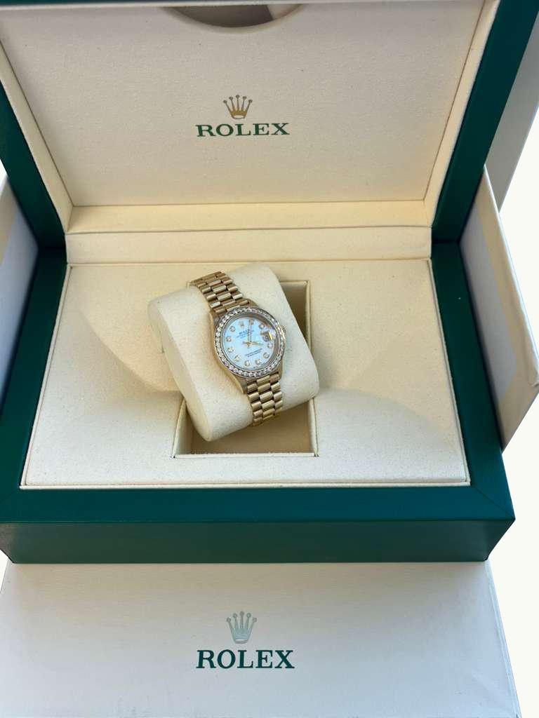 Rolex Lady-Datejust President Or jaune MOP Cadran Diamant Lunette Montre 69178 Bon état - En vente à Aventura, FL