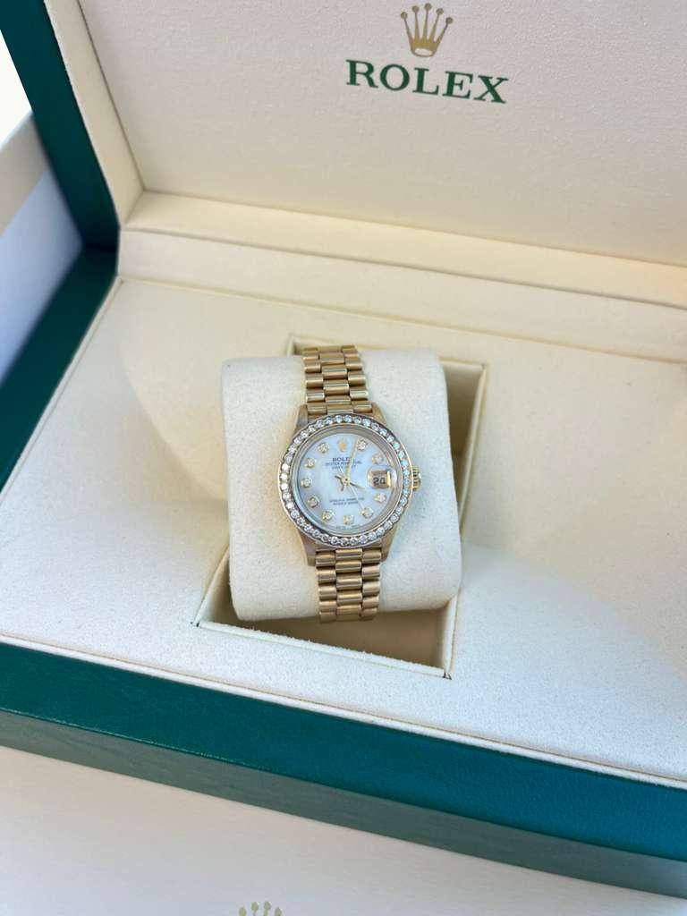 Rolex Lady-Datejust President Or jaune MOP Cadran Diamant Lunette Montre 69178 en vente 1