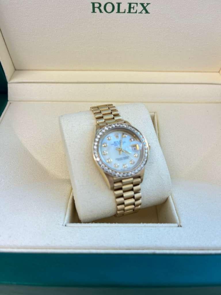 Rolex Lady-Datejust President Or jaune MOP Cadran Diamant Lunette Montre 69178 en vente 2