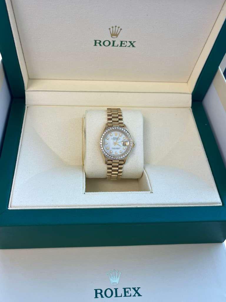 Rolex Lady-Datejust President Or jaune MOP Cadran Diamant Lunette Montre 69178 en vente 3