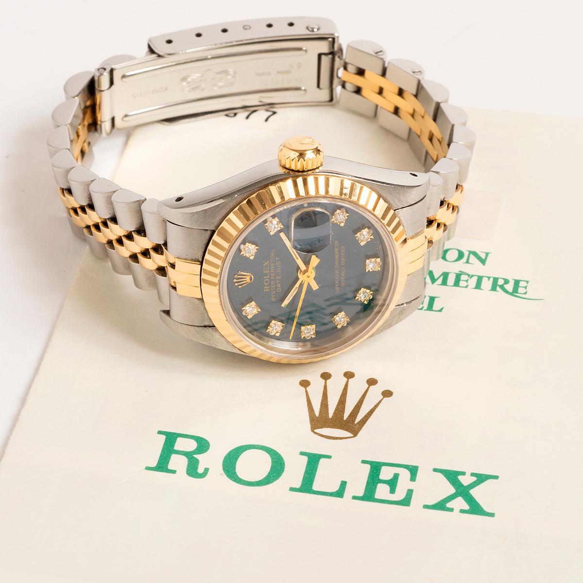 Rolex Lady Datejust Ref 69173, Diamond Blue Dial, Outstanding Condition, for Age In Good Condition In Canterbury, GB