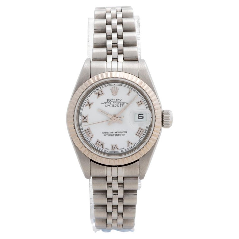 Rolex Lady Datejust ref 79174. 18K White Gold Fluted Bezel. Box and
