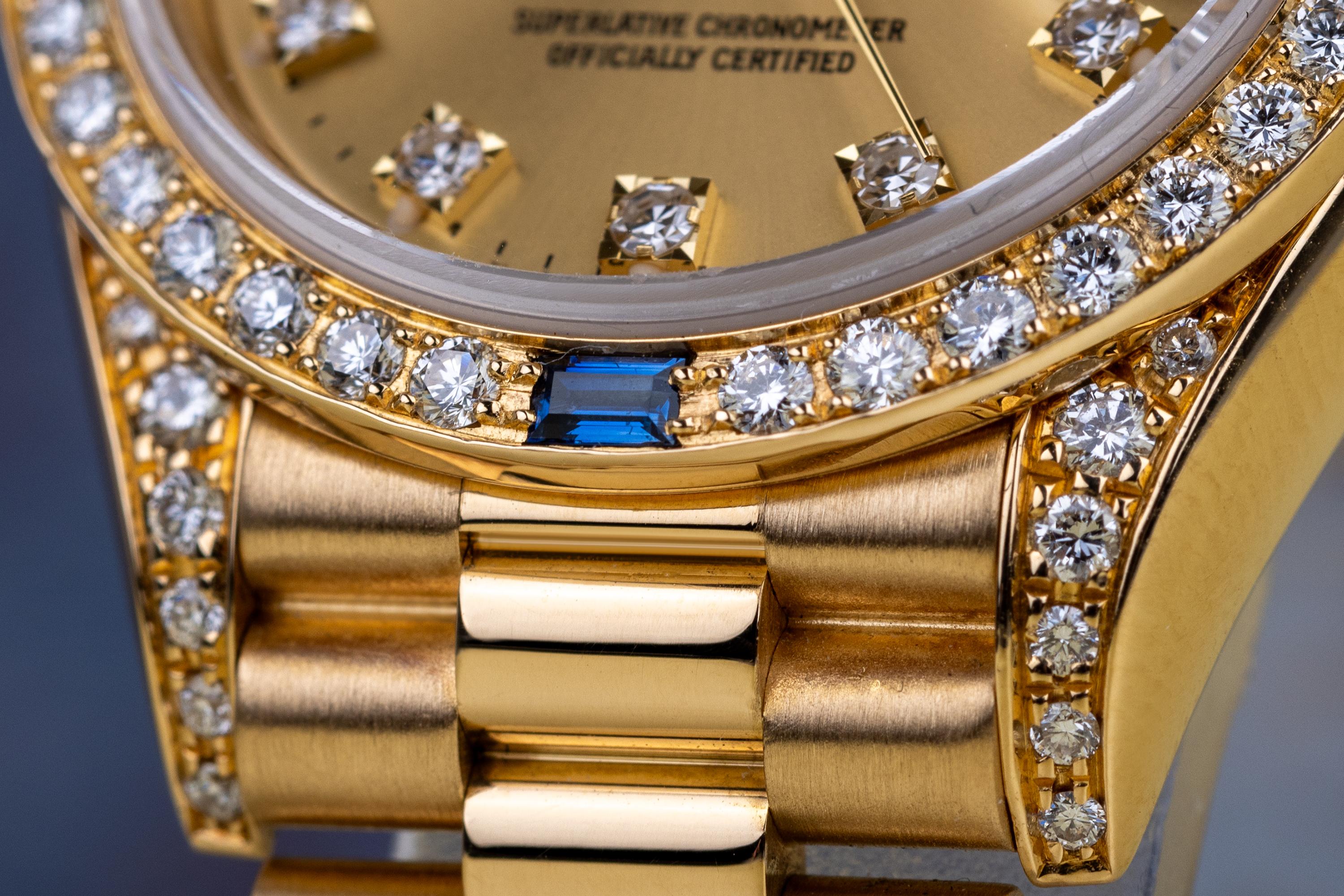 Rolex Lady DateJust  Sapphire Diamond Bezel & Shoulders  69158 Champagne Dial For Sale 4