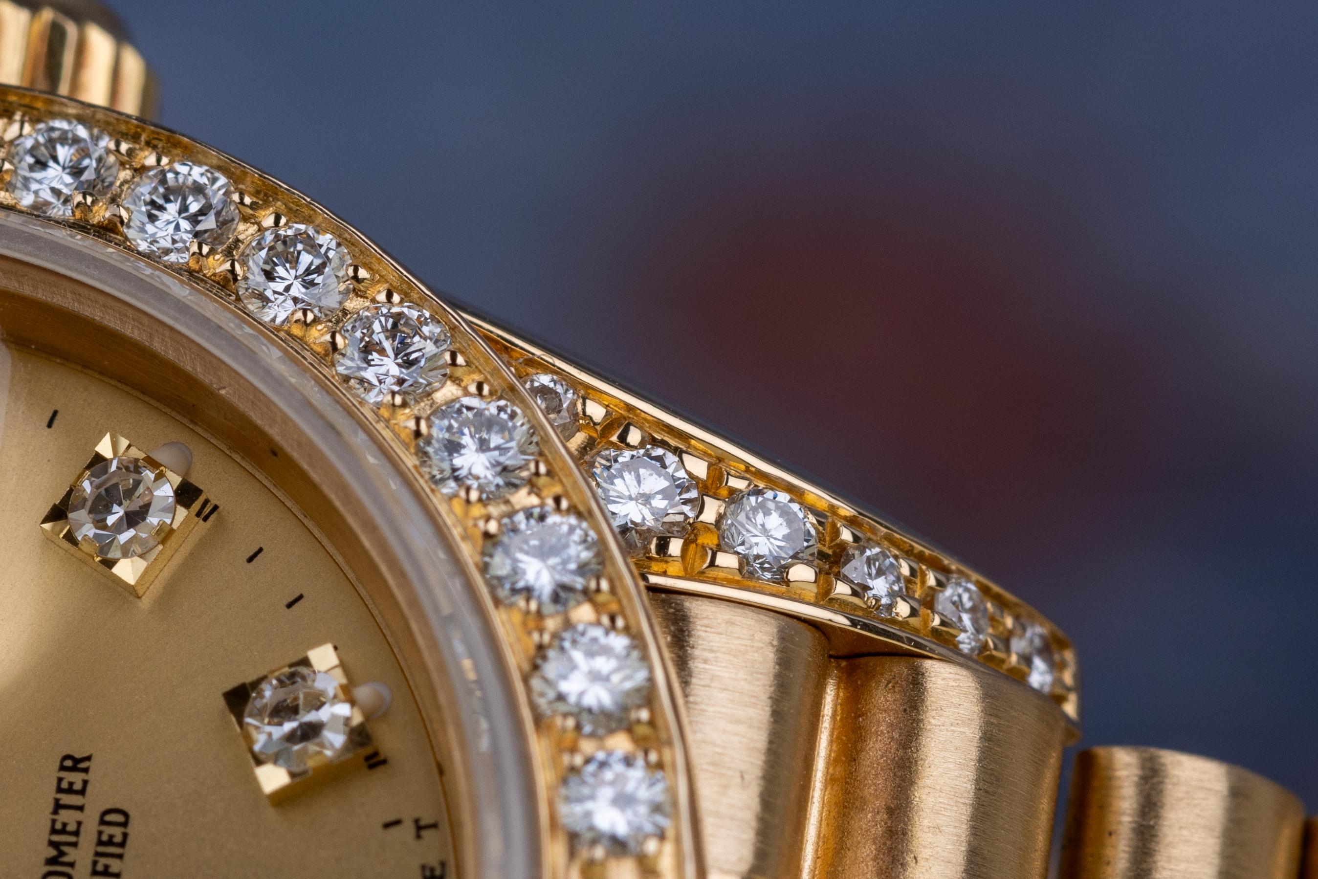 Women's Rolex Lady DateJust  Sapphire Diamond Bezel & Shoulders  69158 Champagne Dial For Sale